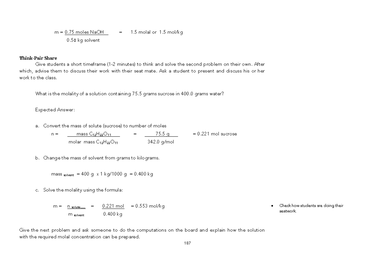 General Chemistry 2 (16) - m = 0 moles NaOH = 1 molal or 1 mol/kg 0 0 ...