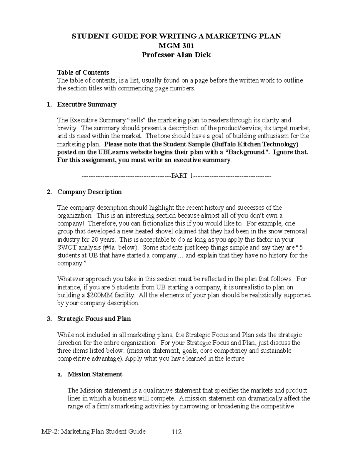 Marketing Plan Student Guide-SP2023 v3 - STUDENT GUIDE FOR WRITING A ...