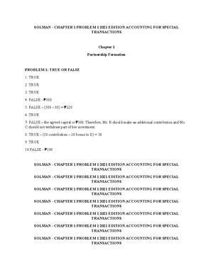 Solman - Chapter 1 Problem 2 2021 Edition Accounting FOR Special ...