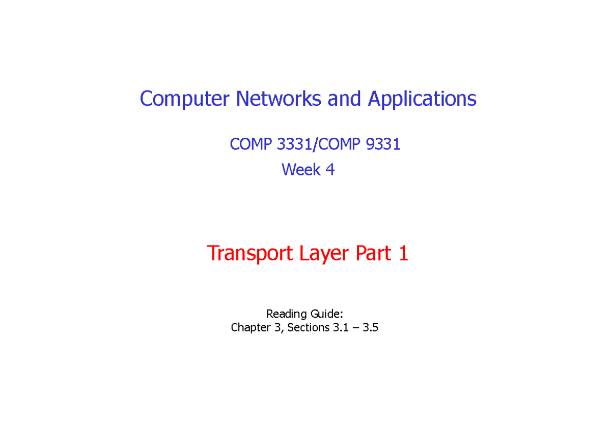 Week 4 Transport Layer Part 1 - Transport Layer Part 1 Computer ...