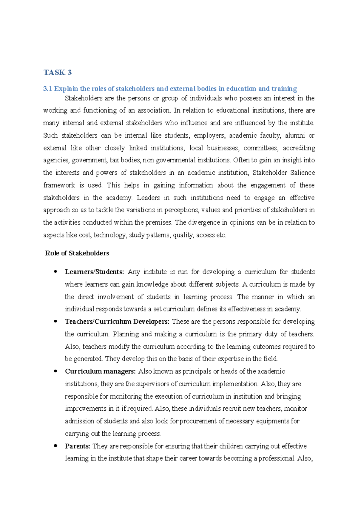 A72557 WGSAGG TASK 3 3 Explain The Roles Of Stakeholders And