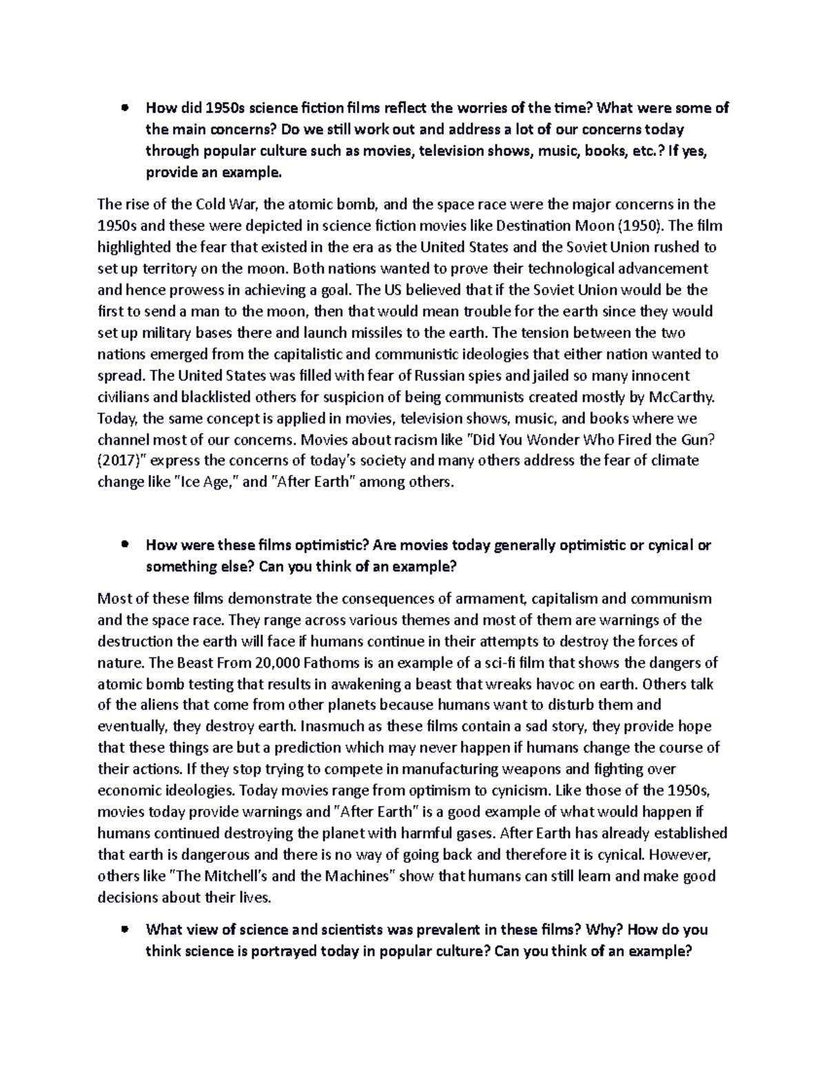 Discussion 26 History class assignments How did 1950s science