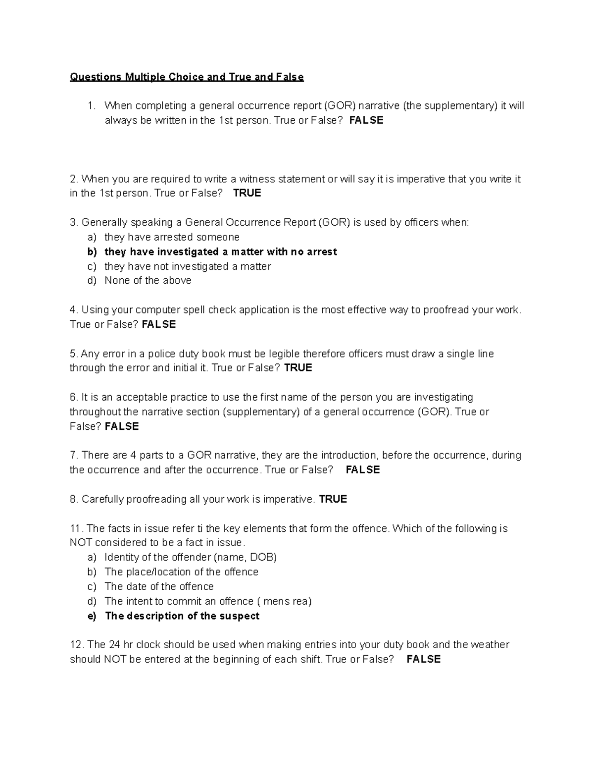 Report Writing - notes from class - Questions Multiple Choice and True ...