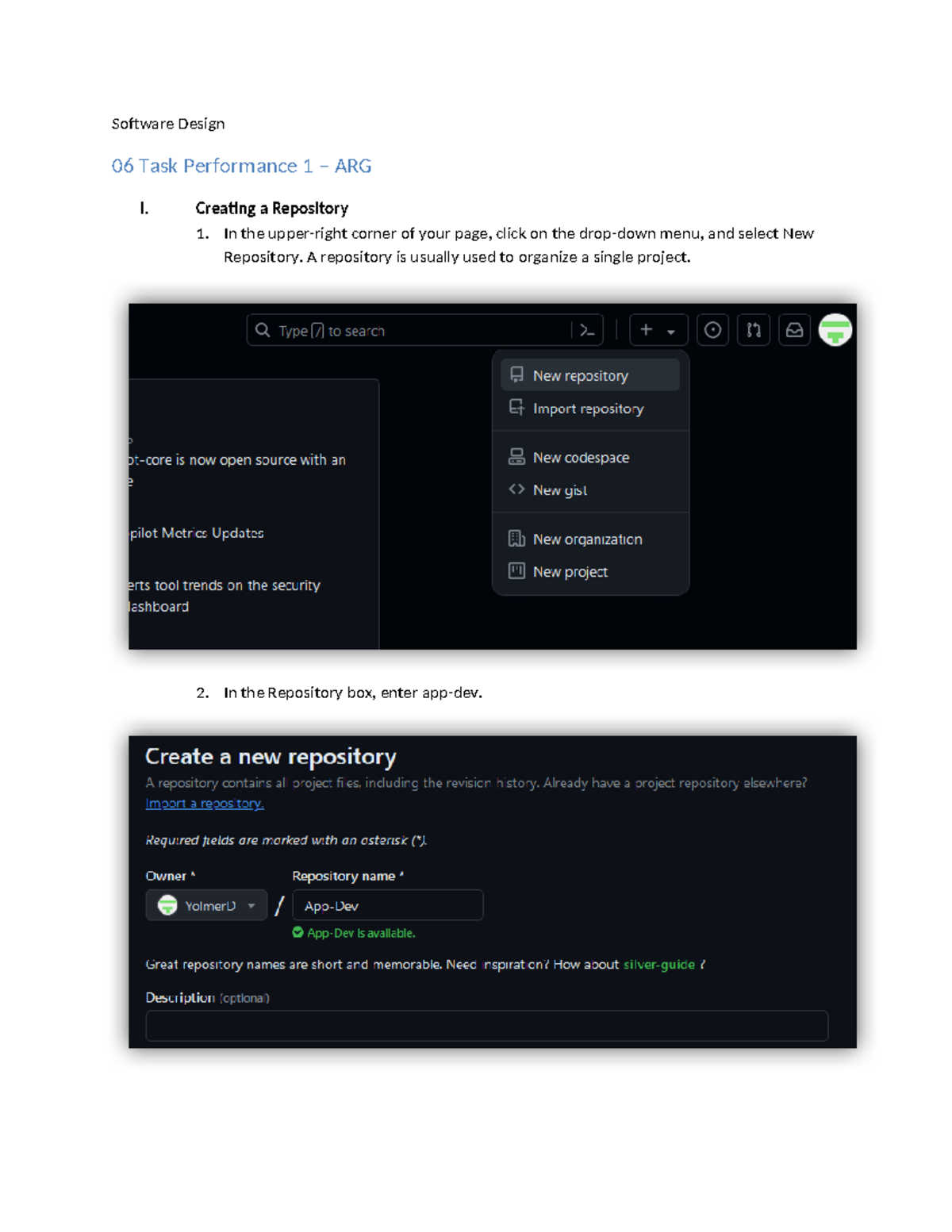 06 Task Performance - How to create a repository in github - Software ...