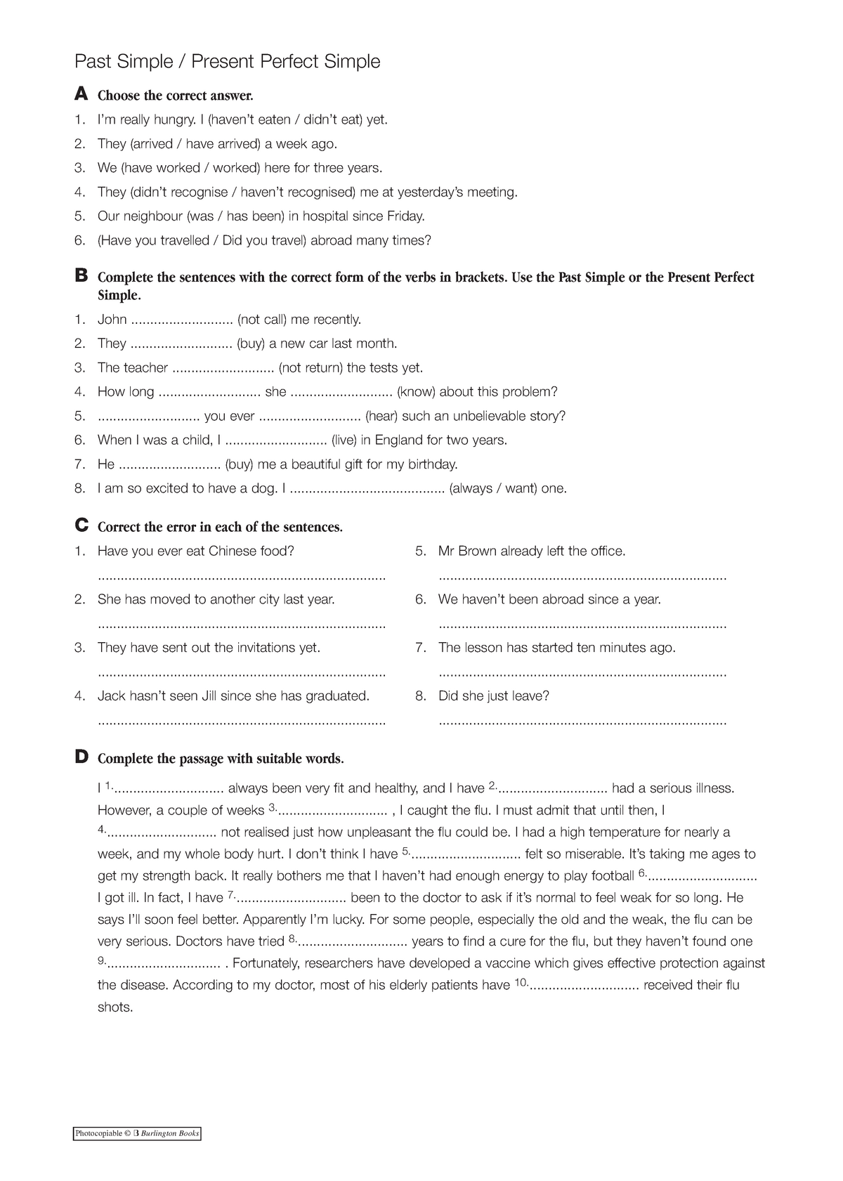 Grammar-Past Simple Present Perfect practice - A Choose the correct ...