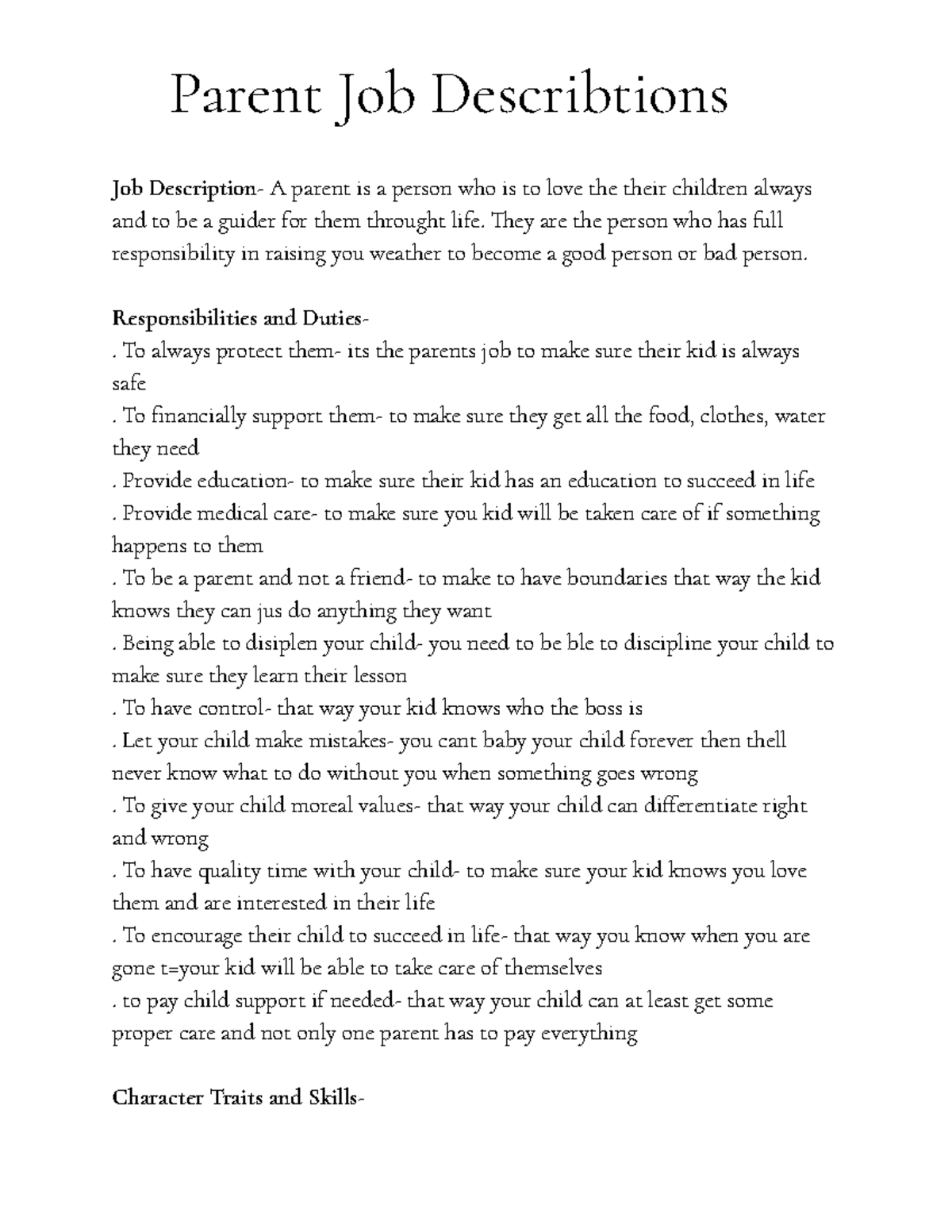 parent job essay