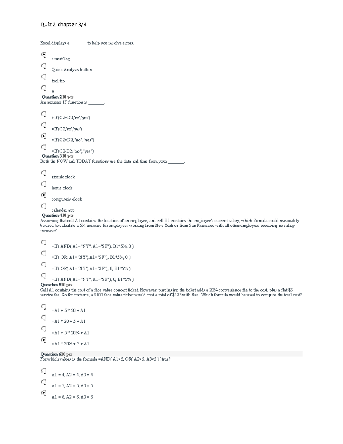 Modue 2 chapter 3 and 4 Quiz - Excel displays a _______ to help you ...