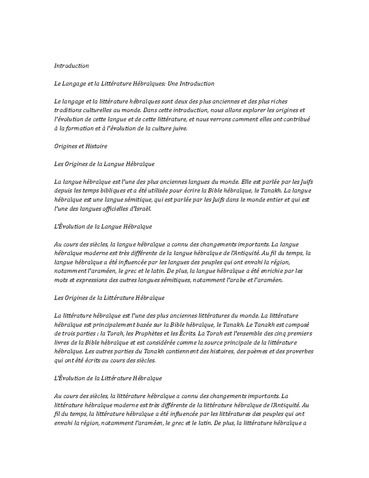 Hebrew Language and Literature Study Notes - Introduction Le Langage et ...