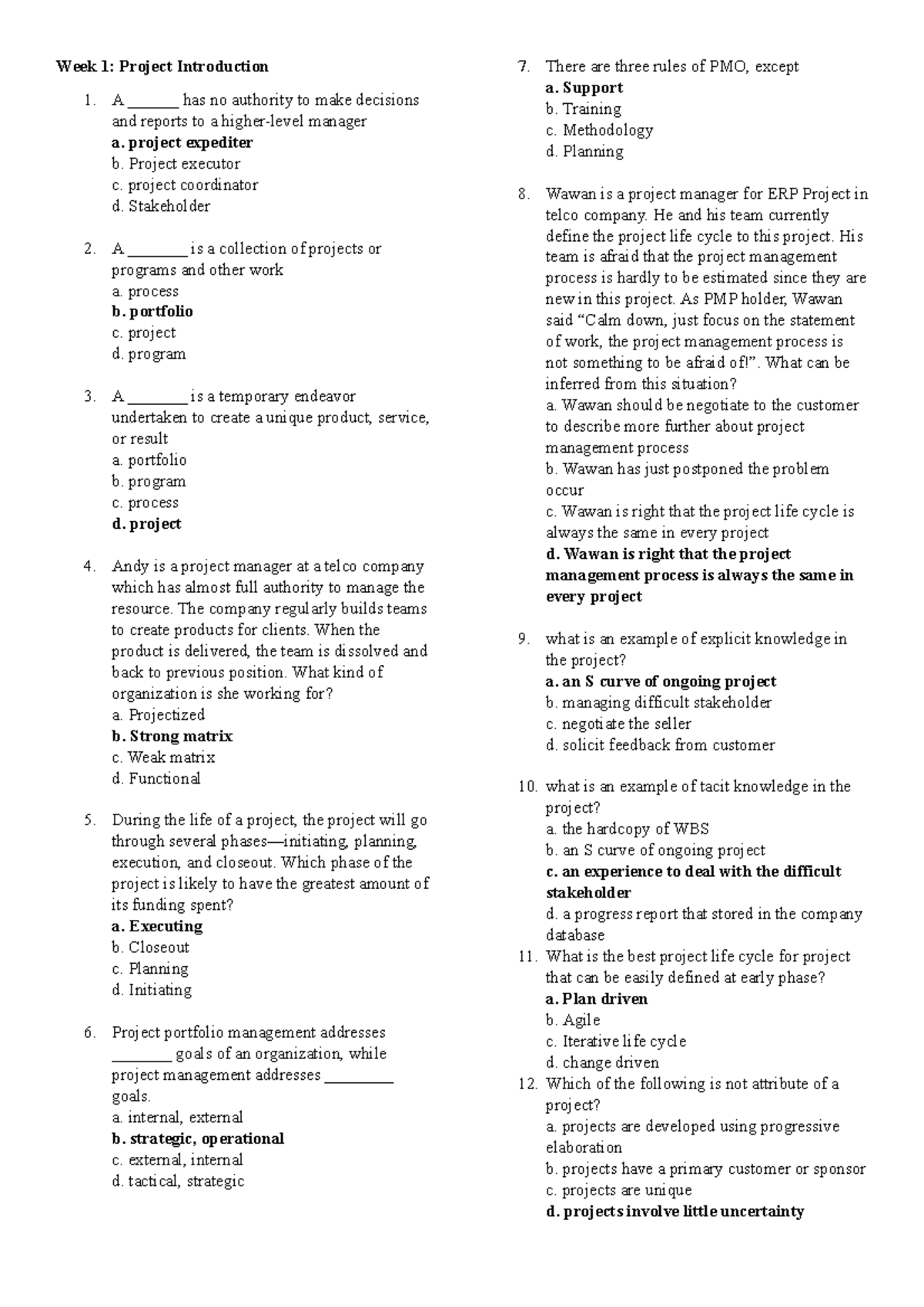 Week 1-4 - mandatory assignments for project management - Week 1 ...