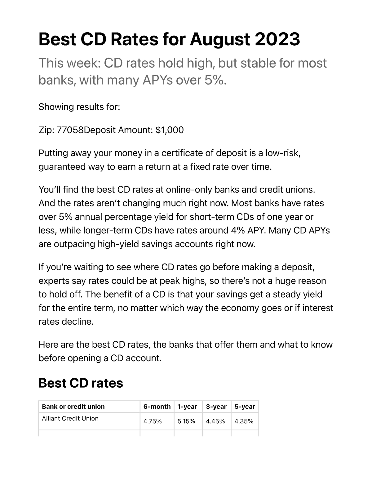 The Best CD Rates for August 2023 Money Best CD Rates for