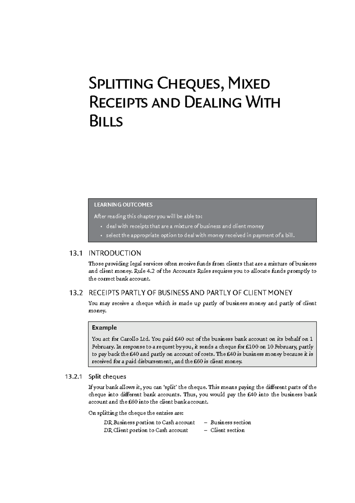Splitting Cheques and Mixed Receipts - Splitting Cheques, Mixed ...
