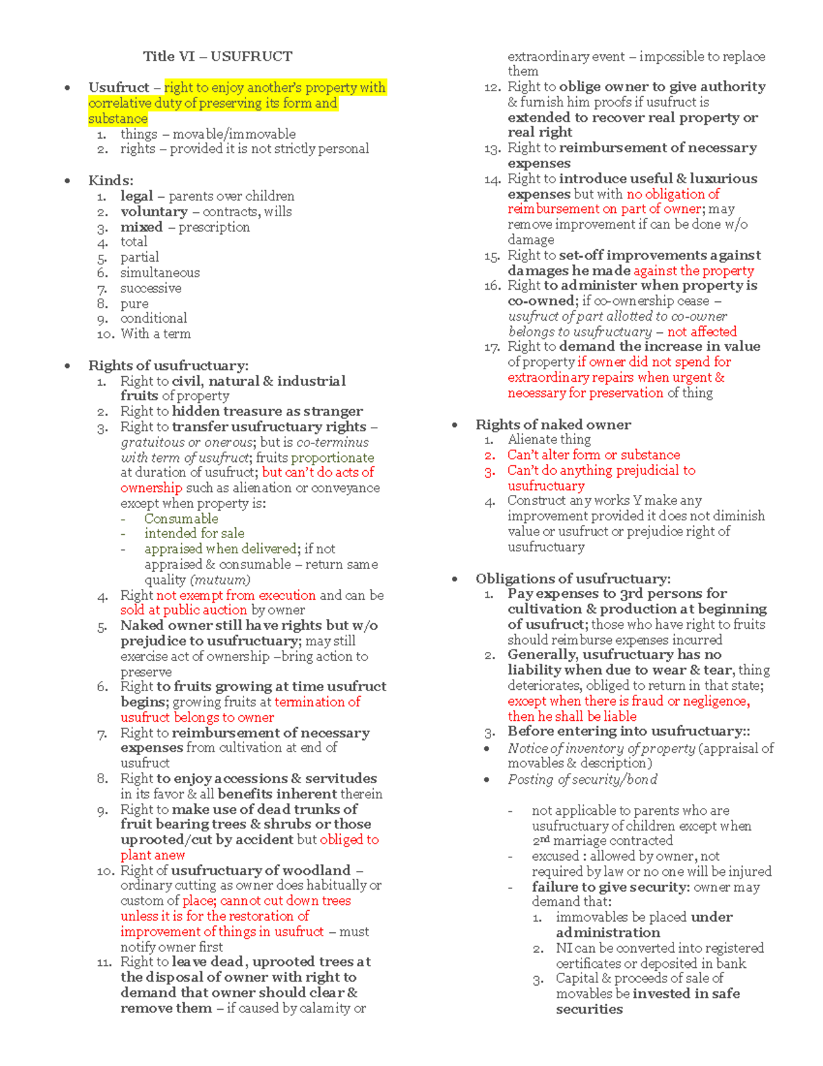 239439162 Property Law Reviewer Title VI USUFRUCT Usufruct right