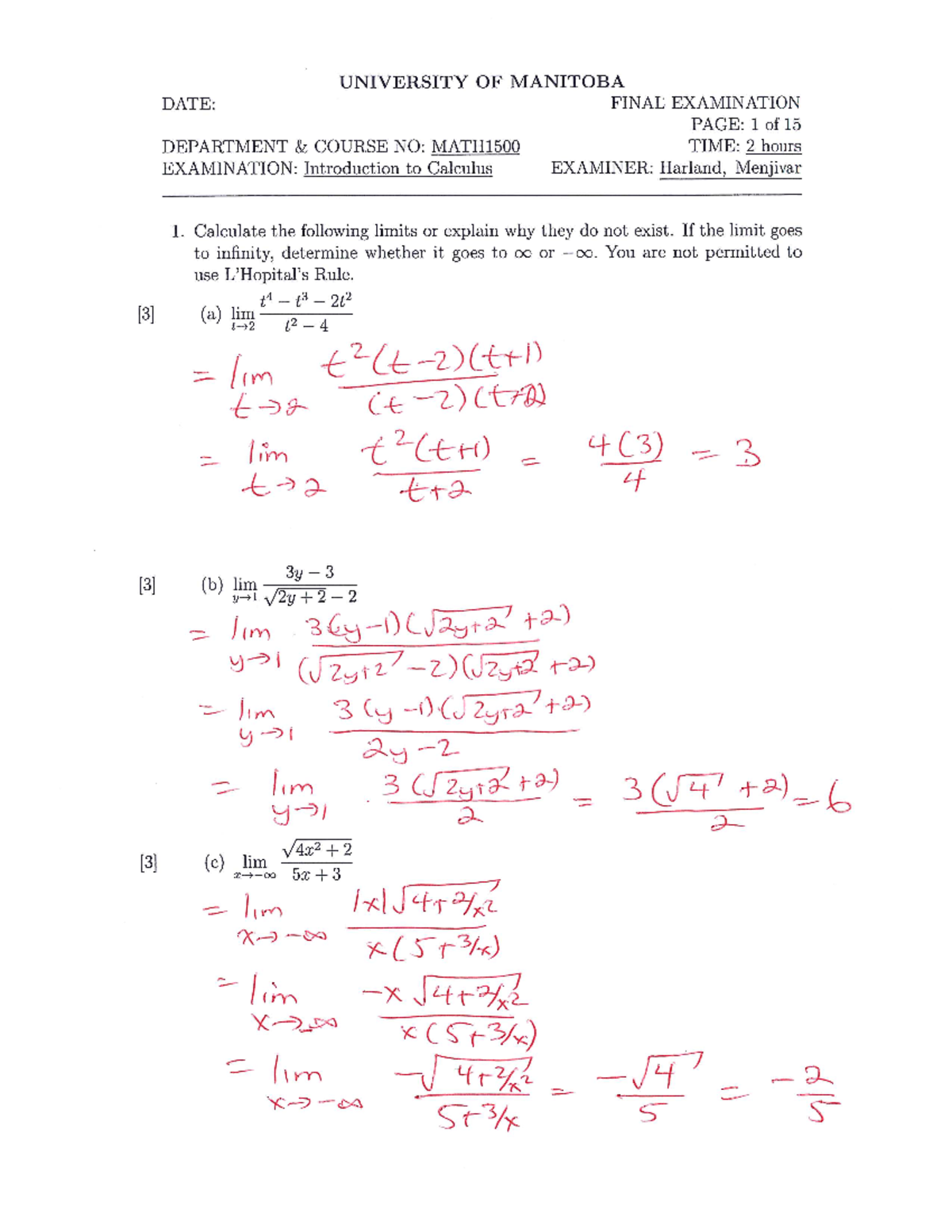 Exam 13 April, questions and answers - UNIVERSITY OF MANITOBA DATE ...