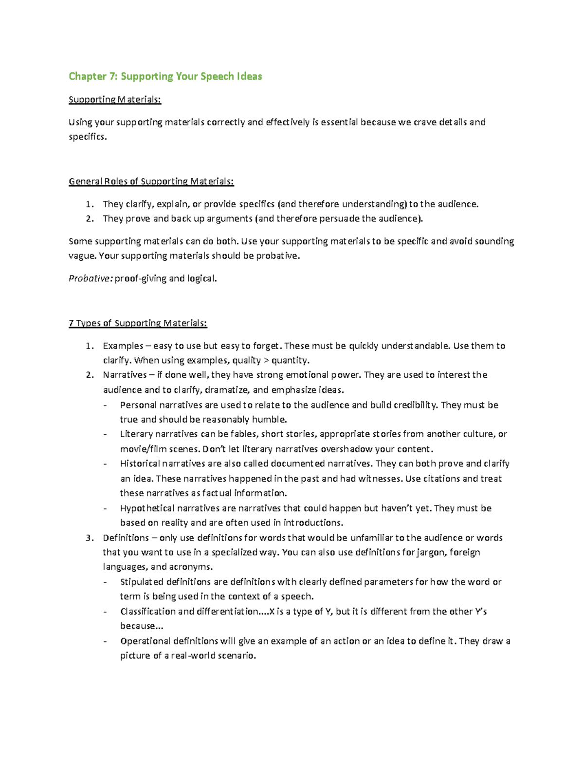 Supporting Your Speech Ideas Chapter 7 Supporting Your Speech Ideas