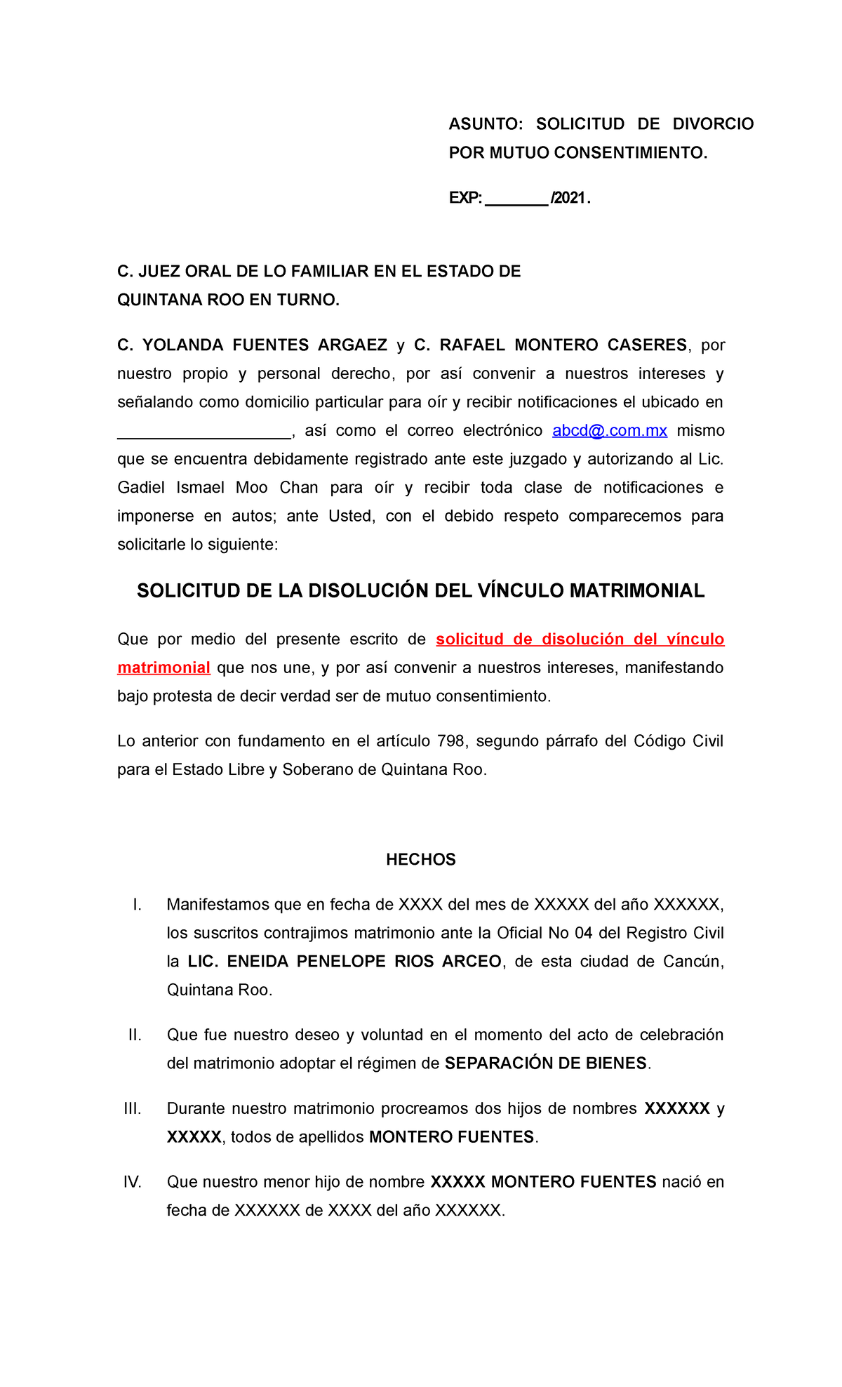 Solicitud De Divorcio Mutuo Asunto Solicitud De Divorcio Por Mutuo