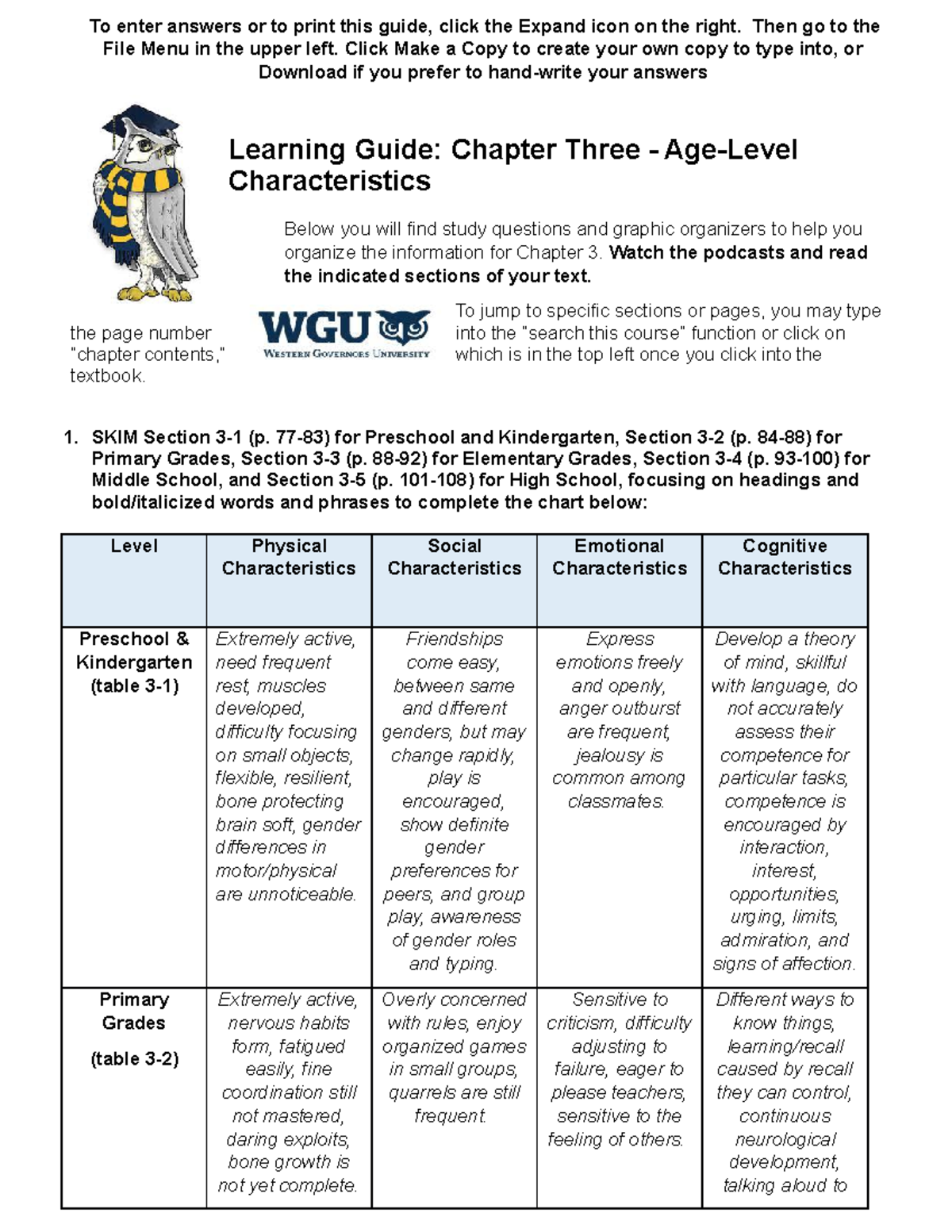 Copy of Chapter 3 Learning Guide - To enter answers or to print this ...