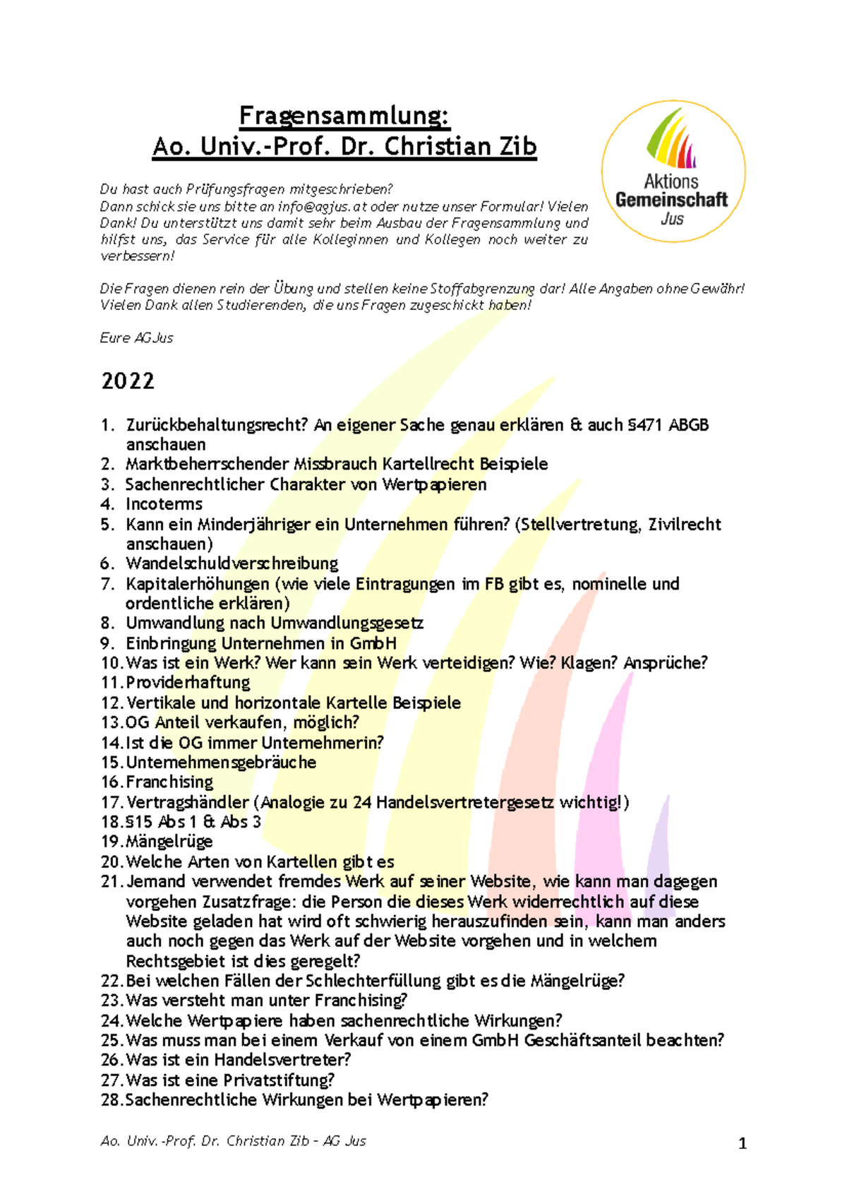Zib Fragensammlung Ao. Univ.Prof. Dr. Christian Zib Du hast auch