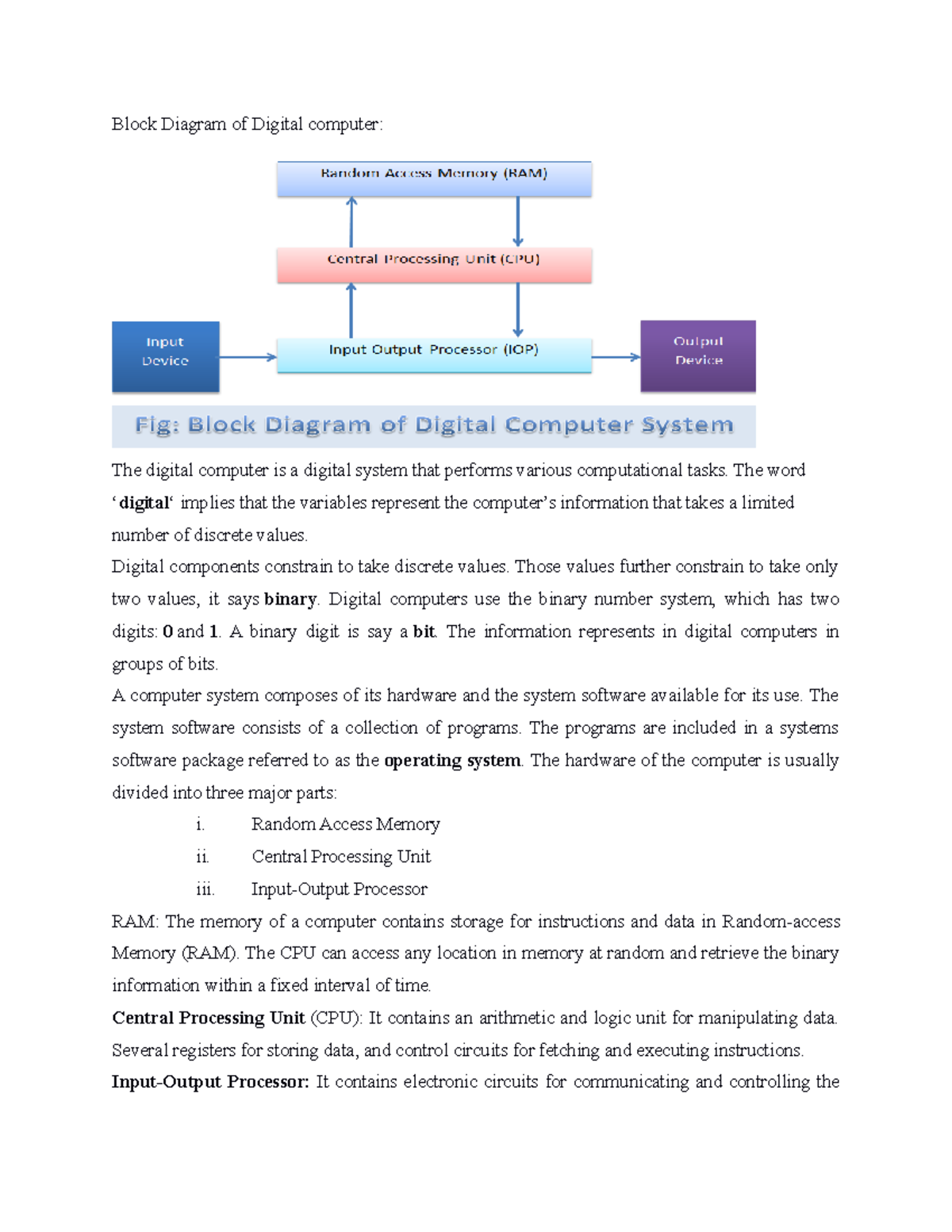 Block Diagram of Digital computer - The word ‘digital‘ implies that the ...