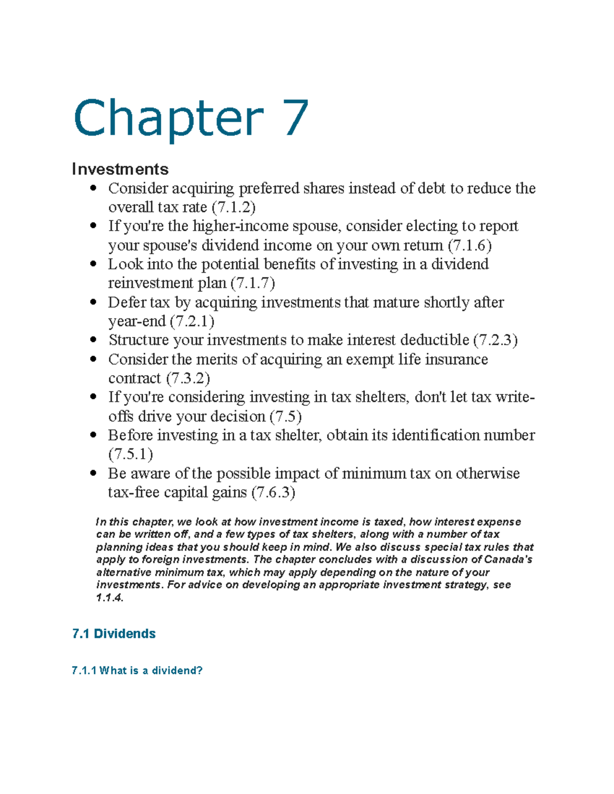 Income tax chapter 7 - Lecture notes 7 - Chapter 7 Investments Consider ...