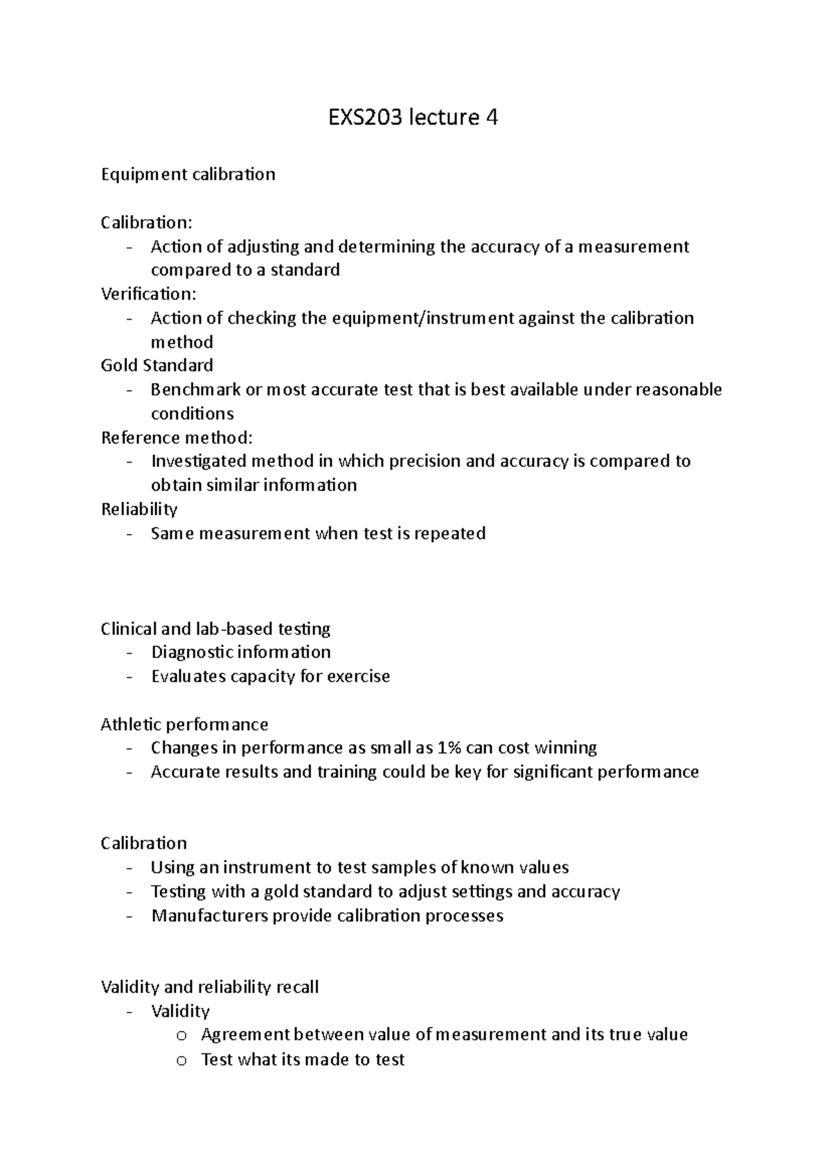 Calibration Lecture NOtes EXS203 lecture 4 Equipment calibration