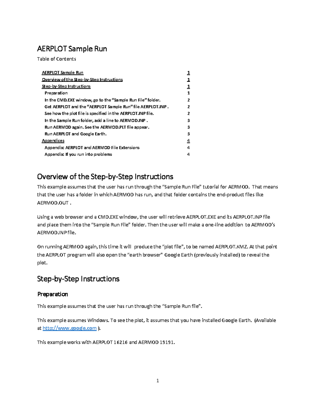 Sample Aerplot Run - AERPLOT Sample Run Table of Contents AERPLOT ...