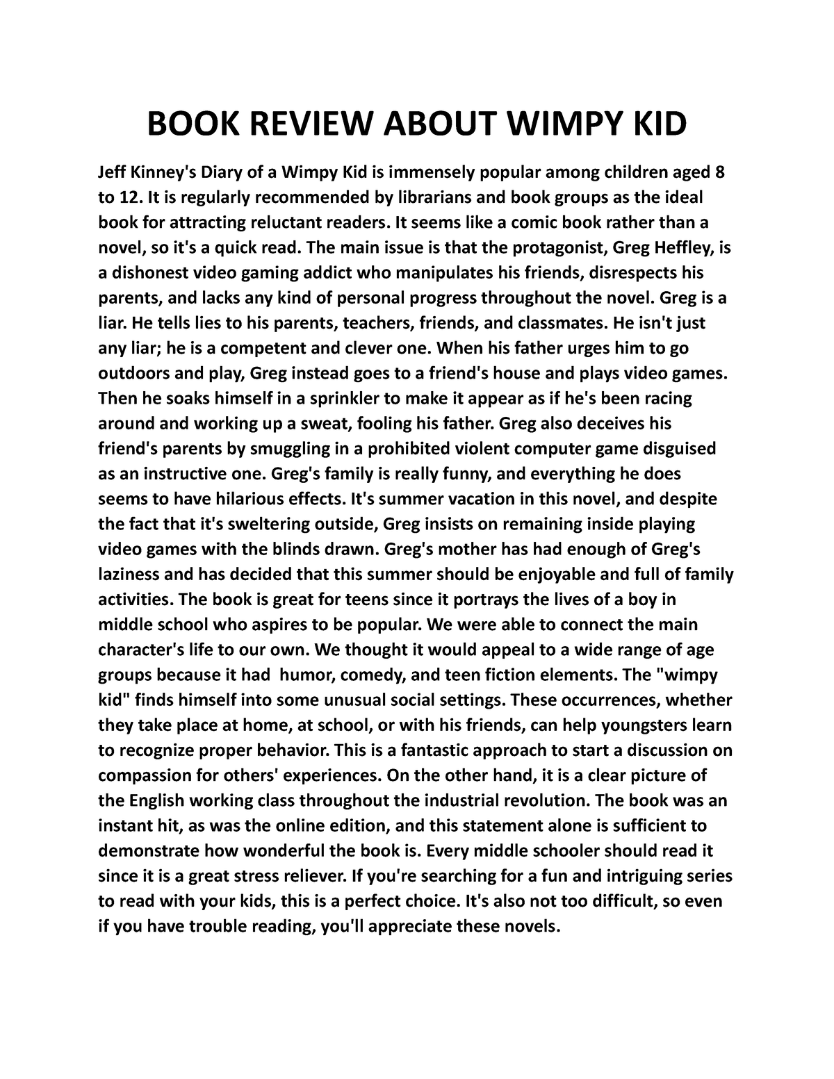 book review wimpy kid