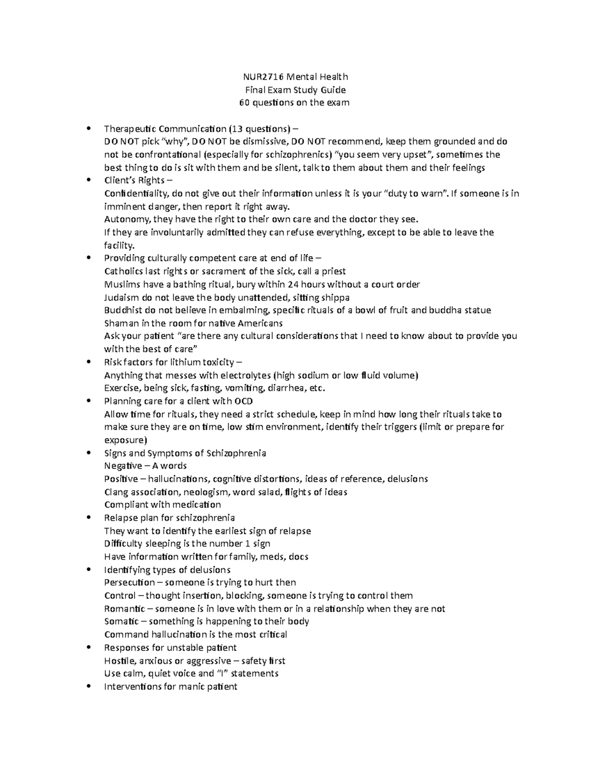 Mental Health Final Study Guide - NUR2716 Mental Health Final Exam ...