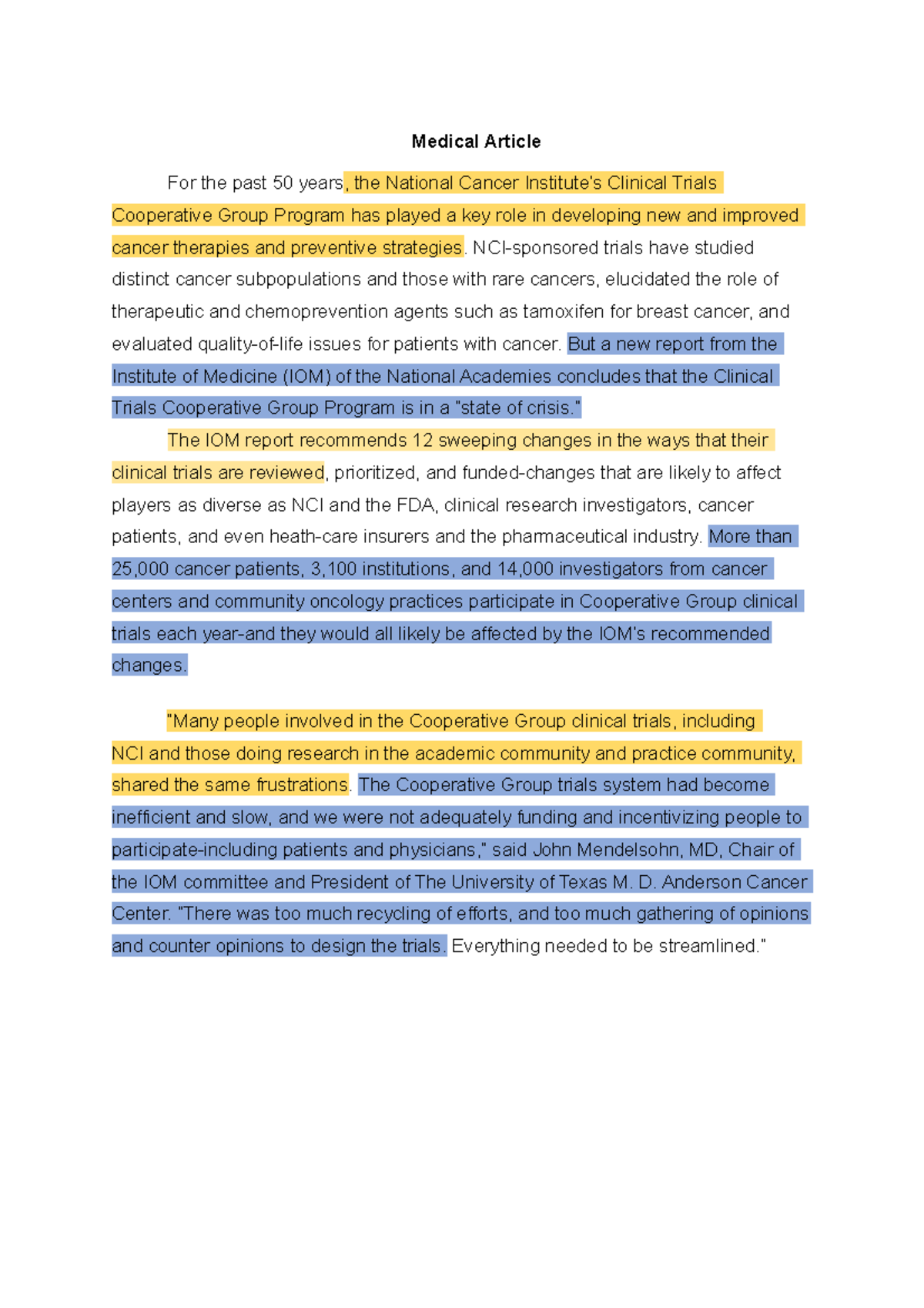 Medical Article Writing Samples - Medical Article For the past 50 years ...