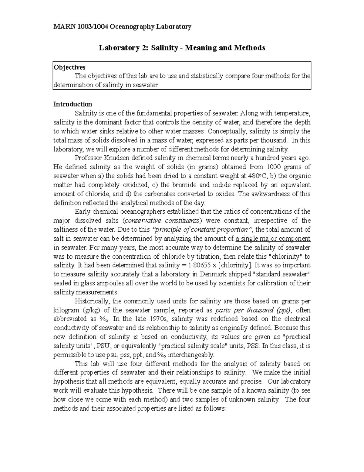 Salinity Description Lab report 1 Laboratory 2 Salinity Meaning