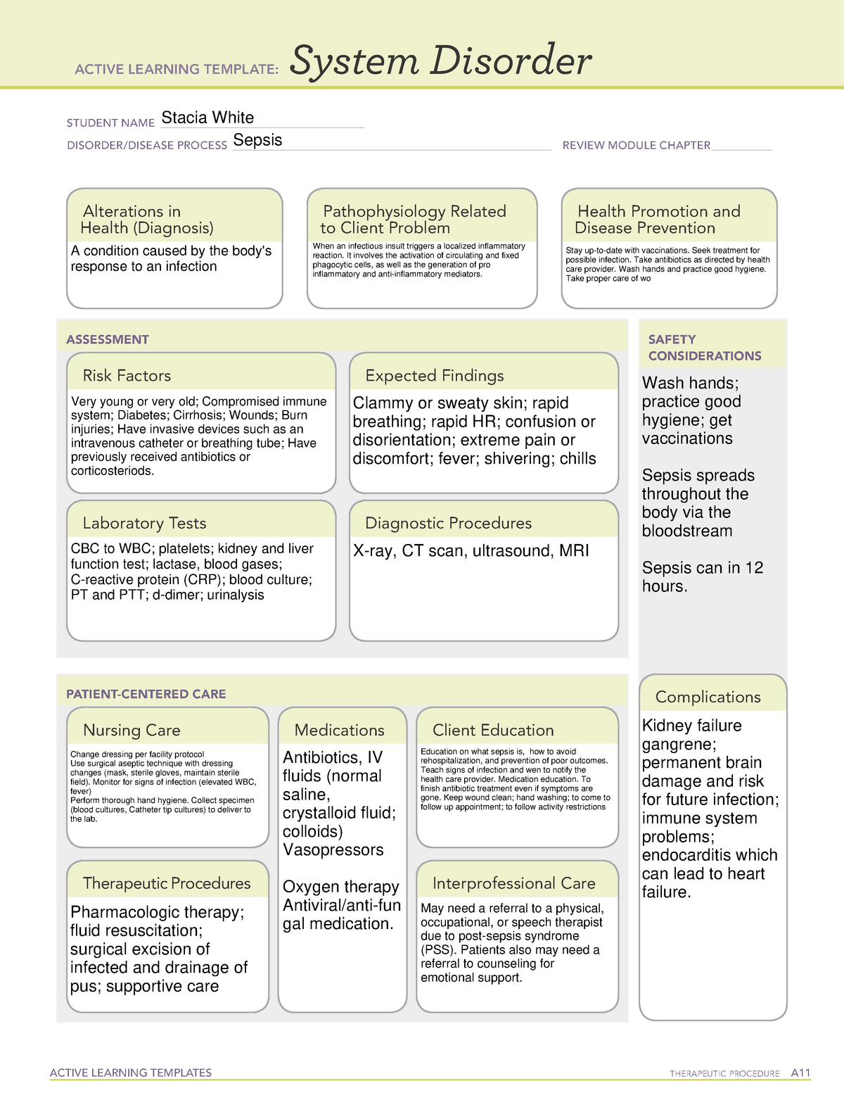 System Disorder Sepsis Template ATI ACTIVE LEARNING TEMPLATES