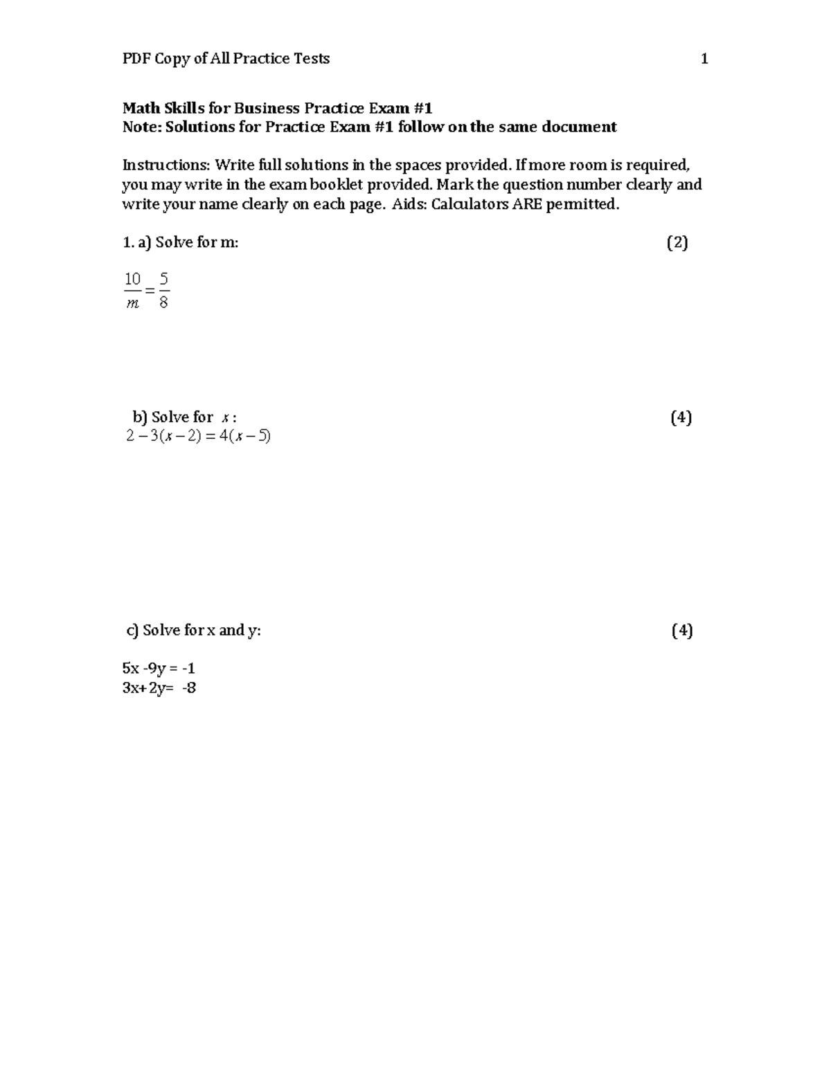Math proficiency test practice PDF Copy of All Practice Tests 1 Math