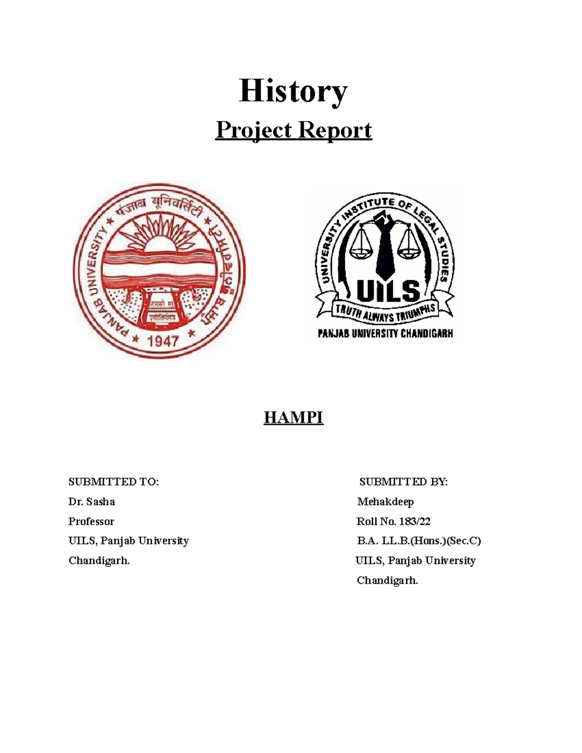 History-183 - History Project Report HAMPI SUBMITTED TO: SUBMITTED BY ...