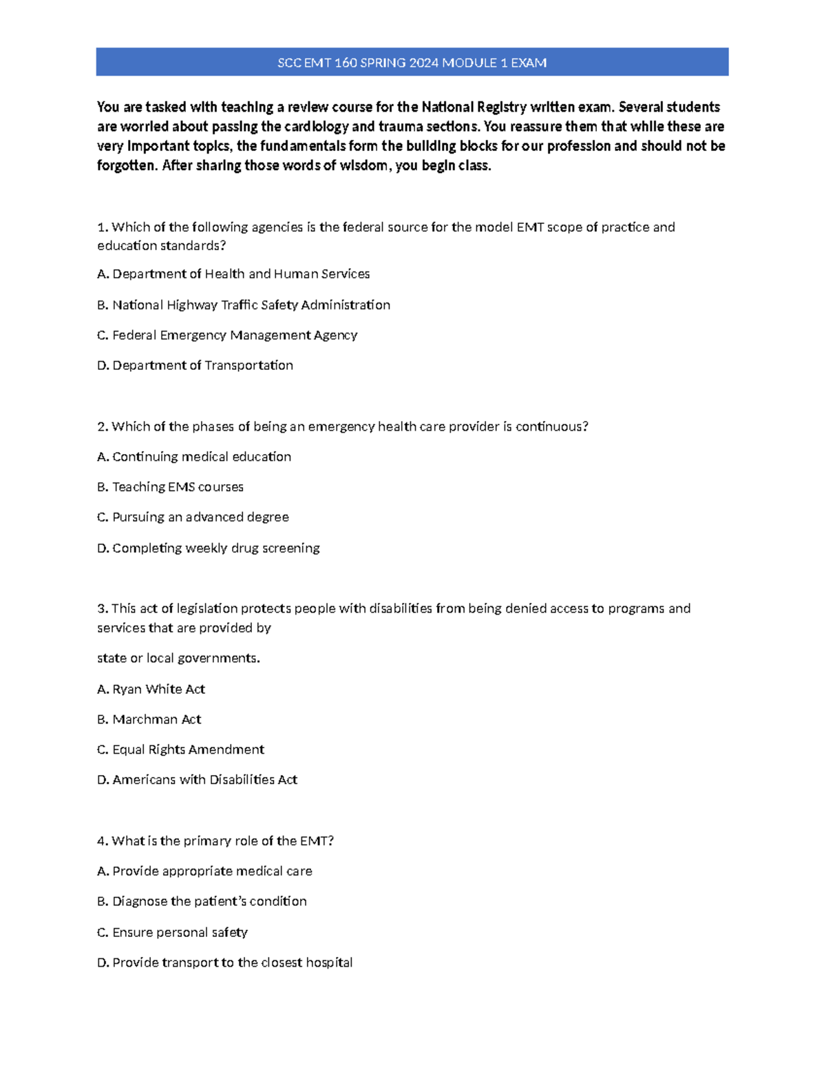 SCC Spring 2024 Module 1 EXAM - You are tasked with teaching a review ...
