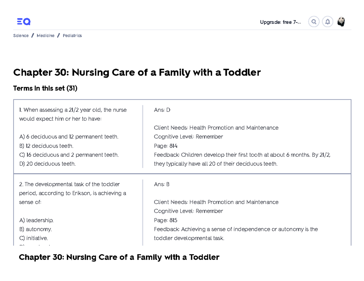 Chapter 30 Nursing Care Of A Family With A Toddler Flashcards Quizlet ...