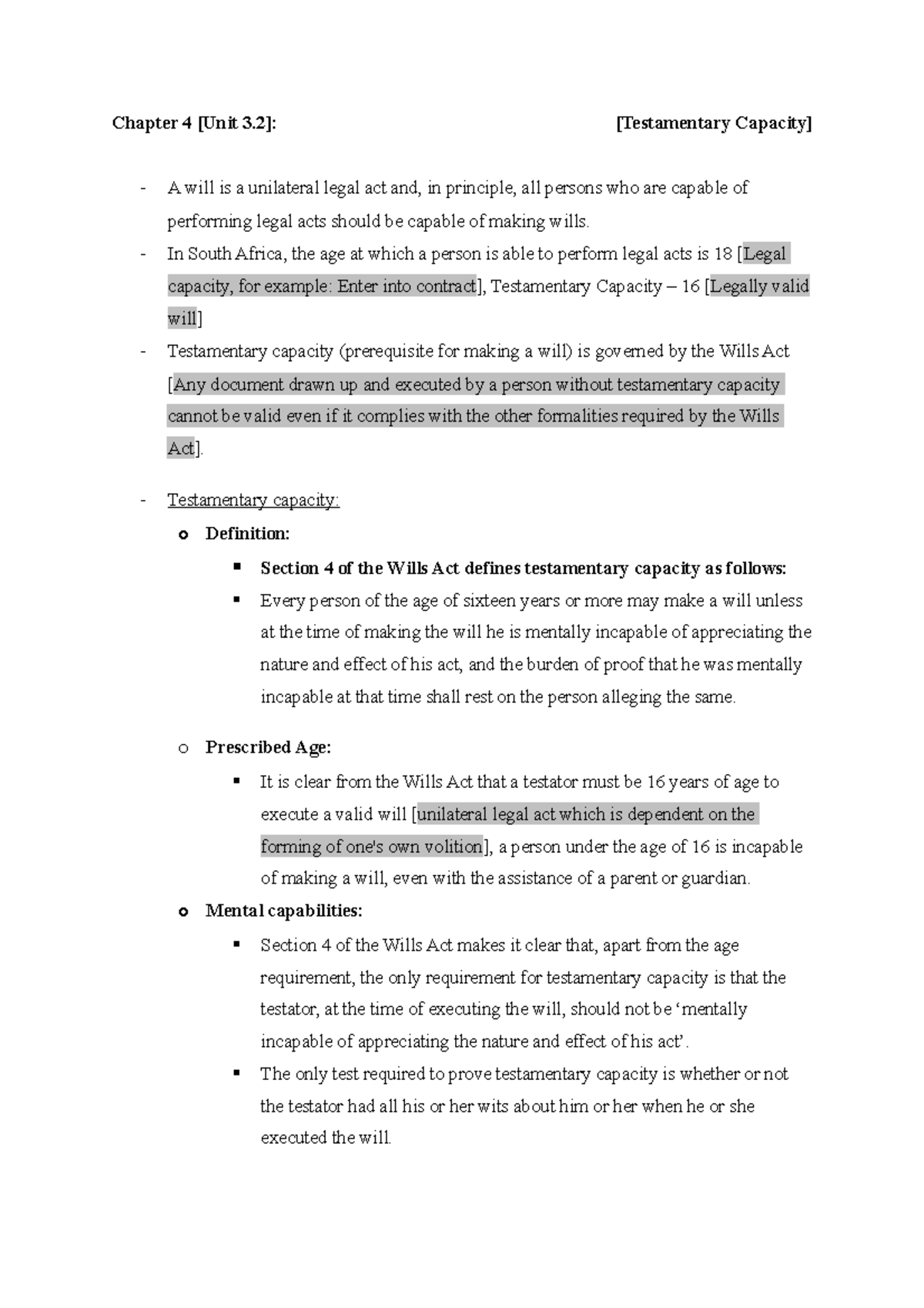 Chapter 4 [ ERF 222 - Amended] - Chapter 4 [Unit 3]: [Testamentary ...