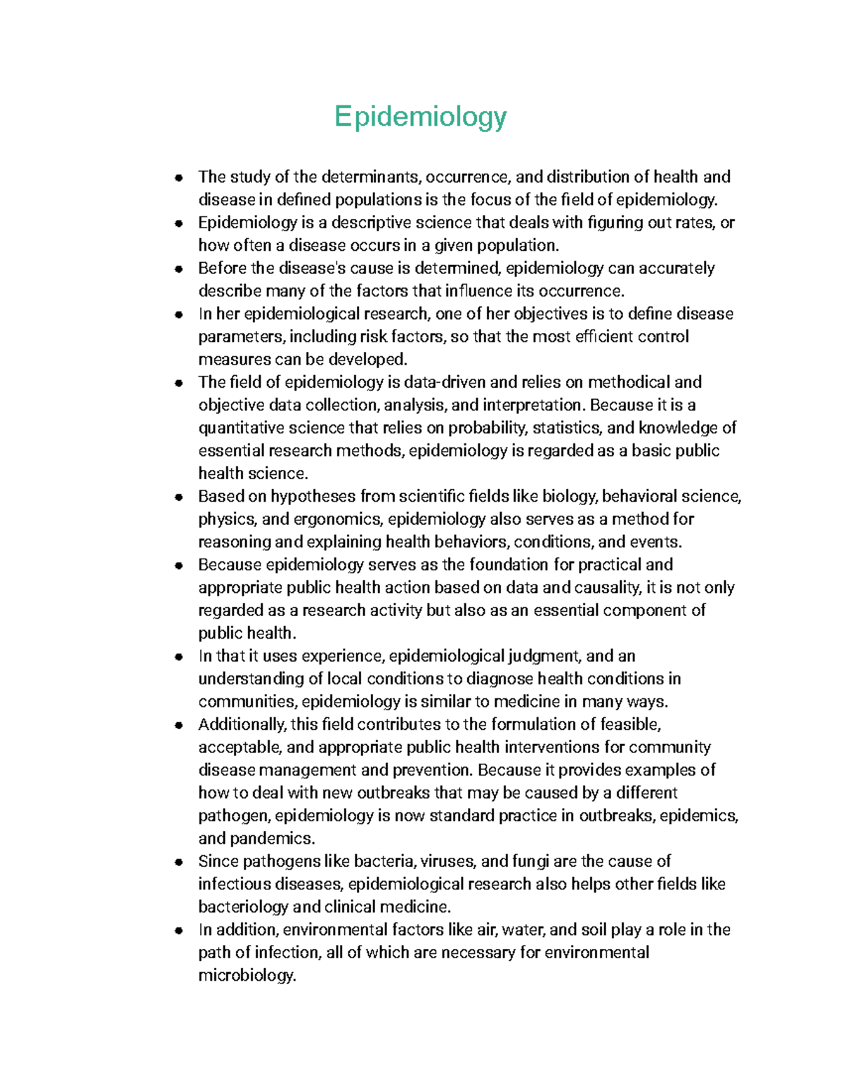 Epidemiology Epidemiology is a descriptive science that deals with