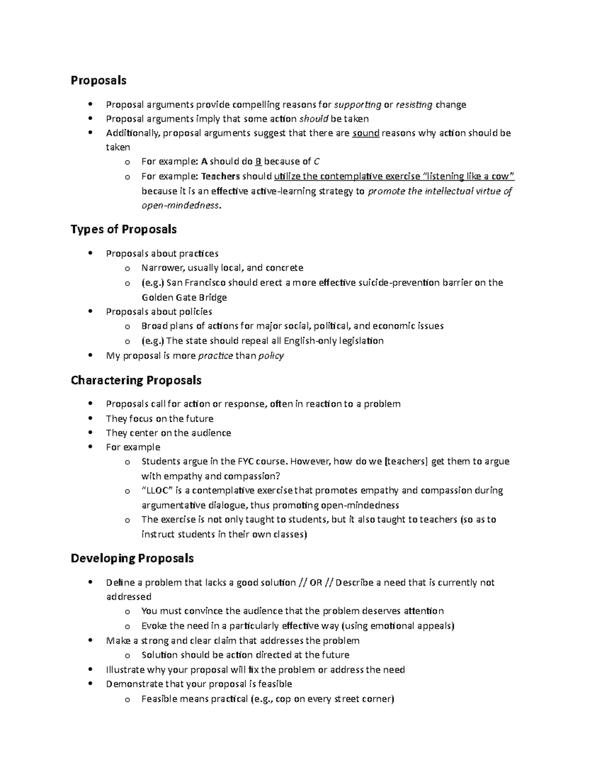 Proposal Arguments: Types Characteristics and Development - Studocu