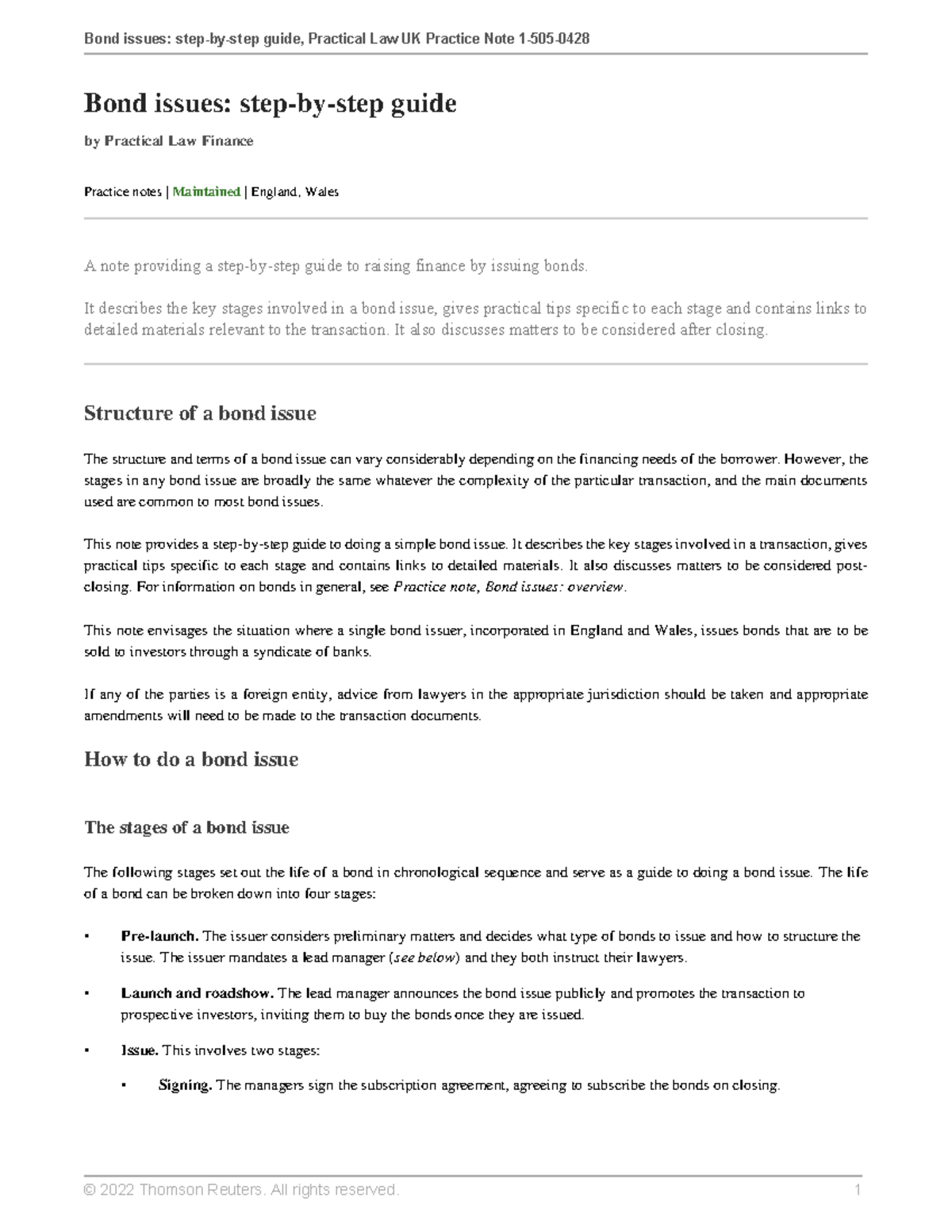 Bond issues stepbystep guide It describes the key stages involved