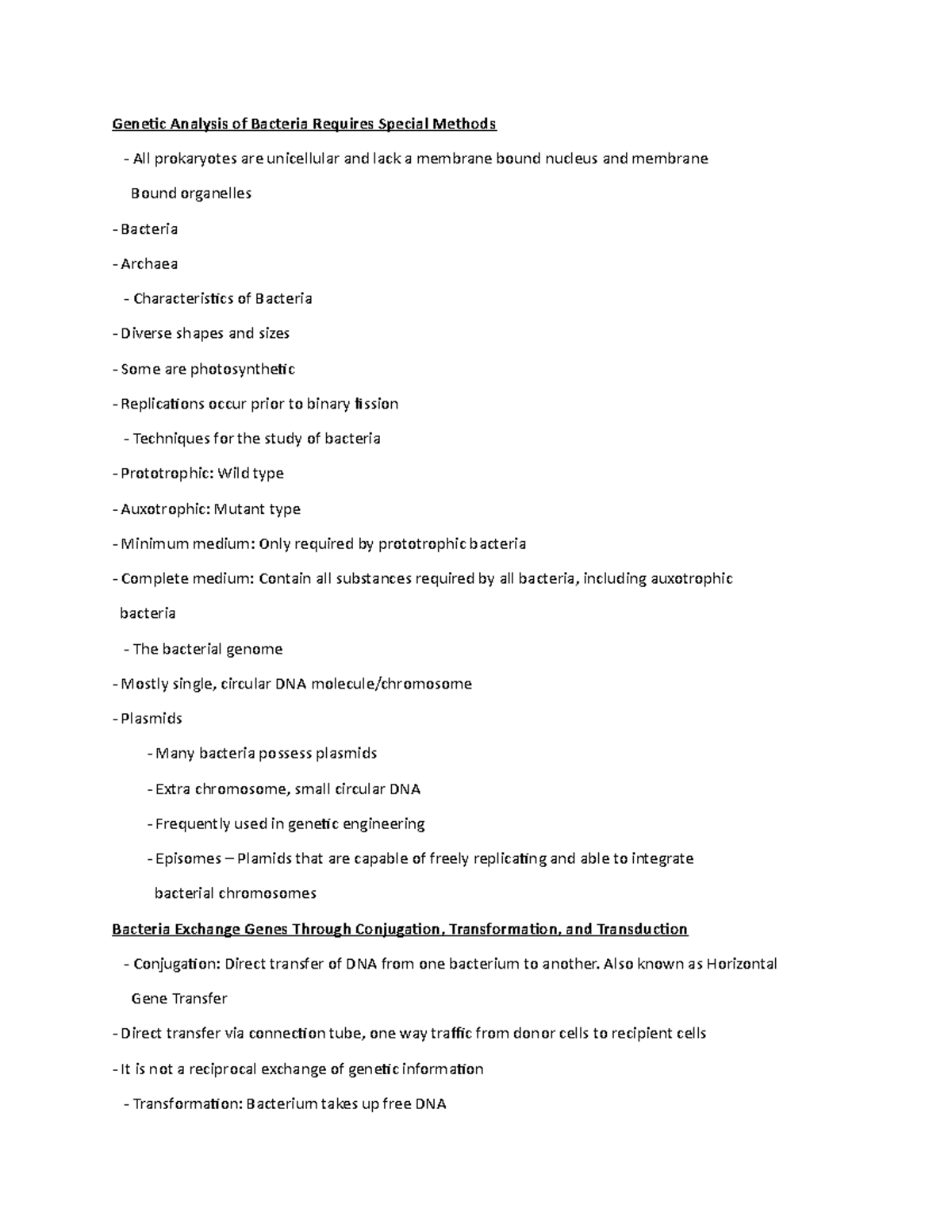 Chapter 7 Genetics - Lecture Notes - Genetic Analysis of Bacteria ...