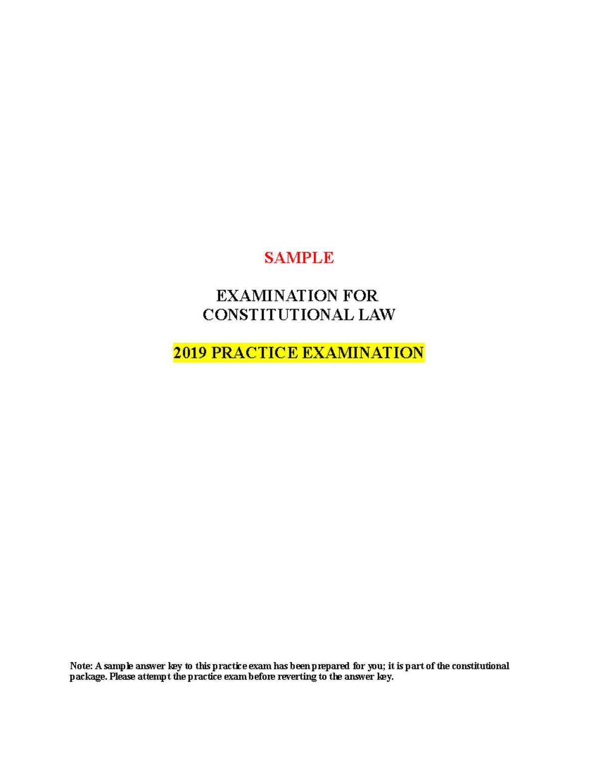 2. 2019 Sample practice constitutional law exam SAMPLE EXAMINATION