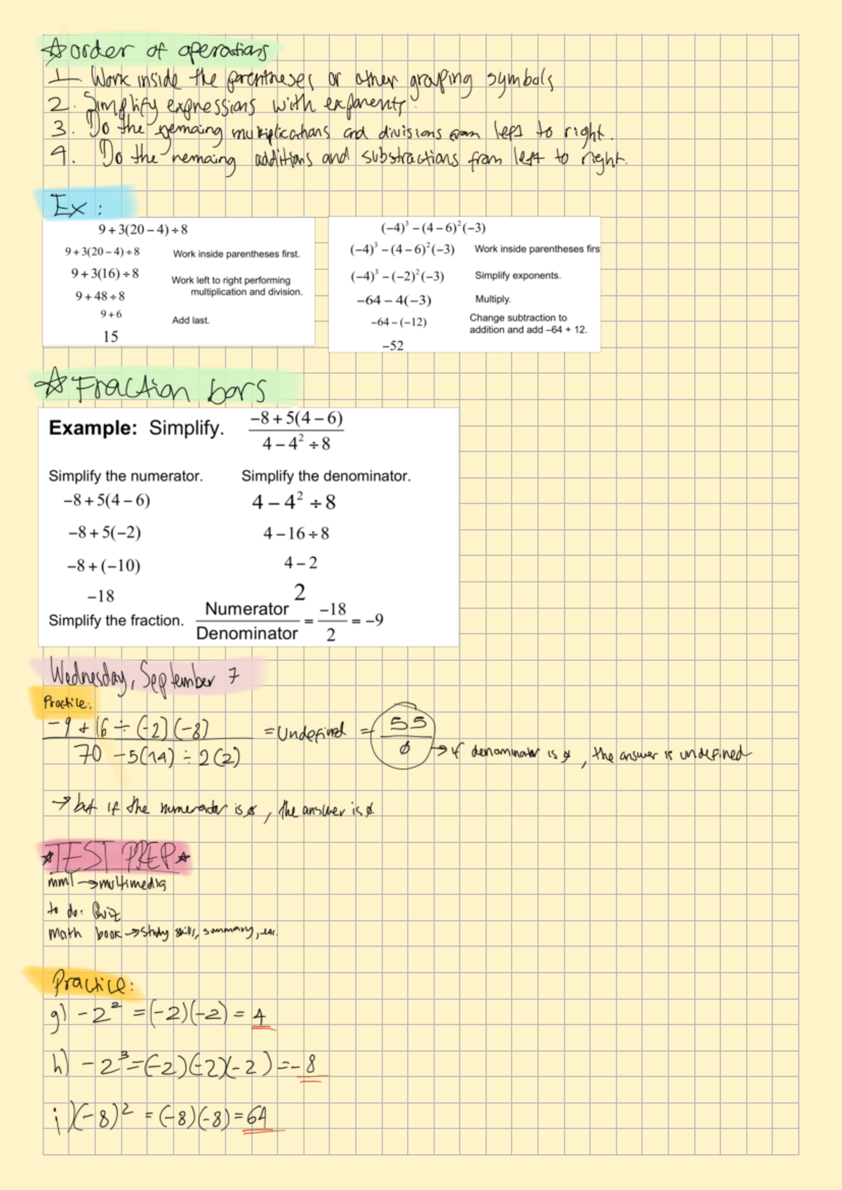 Essential math 0GJ - notes - Aorder of operations 1 Work inside the ...