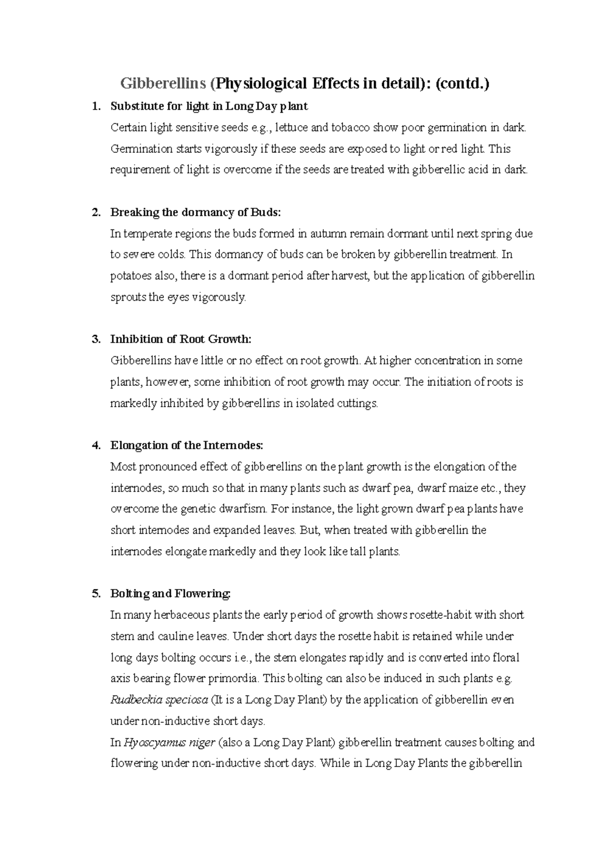 Mode of Action of Gibberellins and Cytokinin Gibberellins