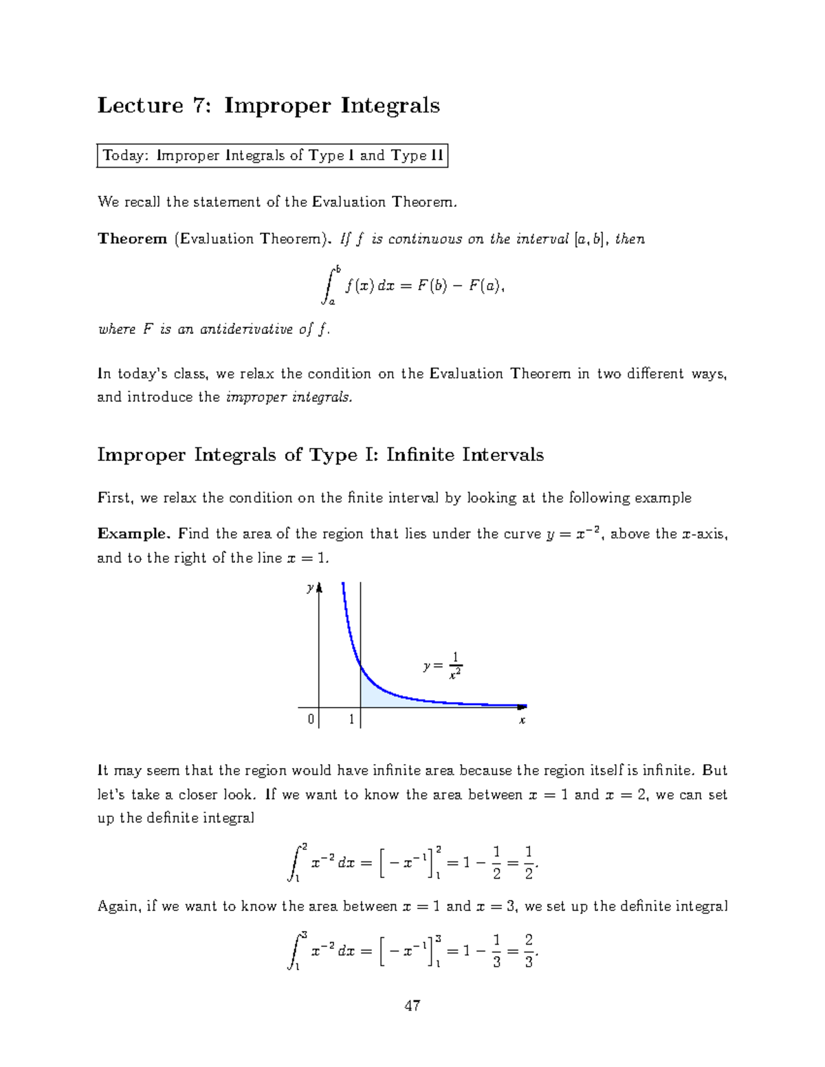 Improper Integrals Lecture Notes - Lecture 7: Improper Integrals Today ...