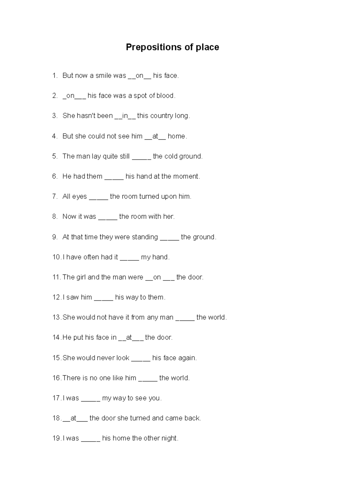 Preposition of Place - egegegeggeegeegege - Prepositions of place But ...