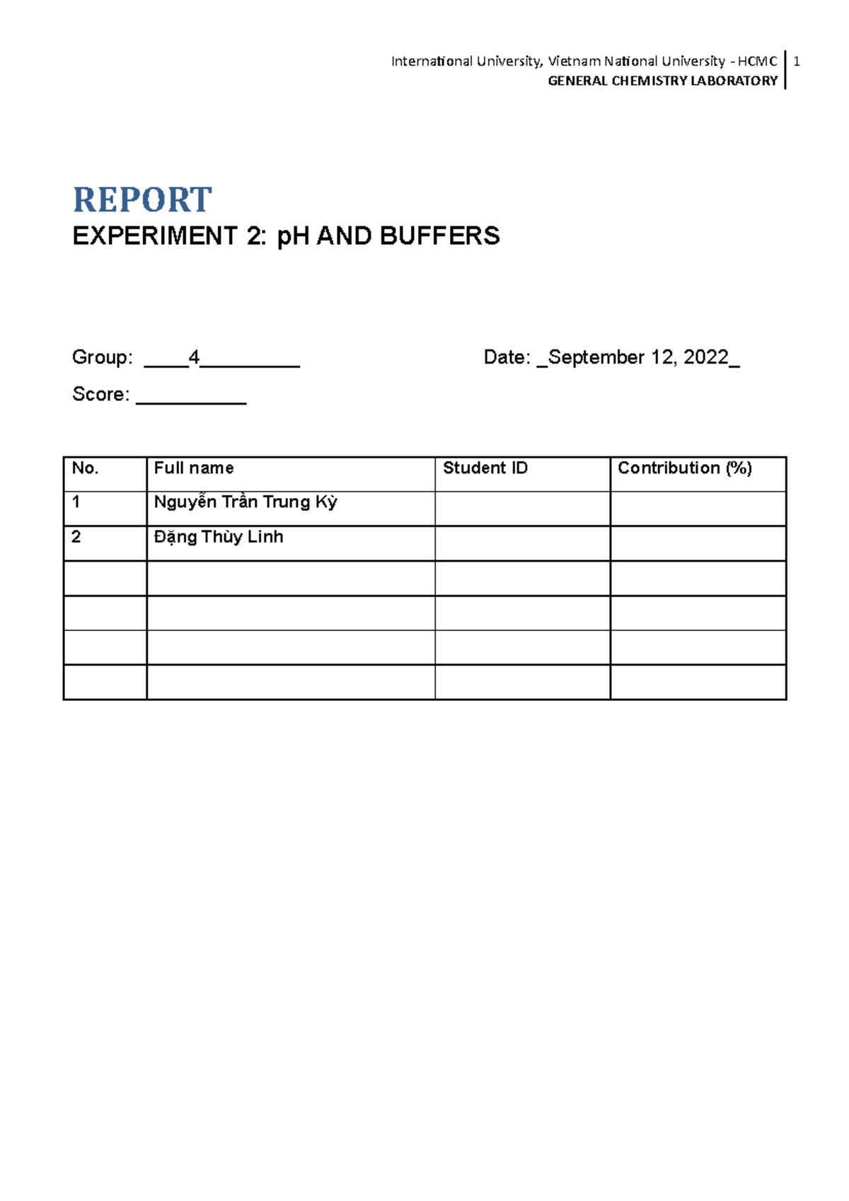 Report Chem Lab Grading S1 2122 GENERAL CHEMISTRY LABORATORY REPORT