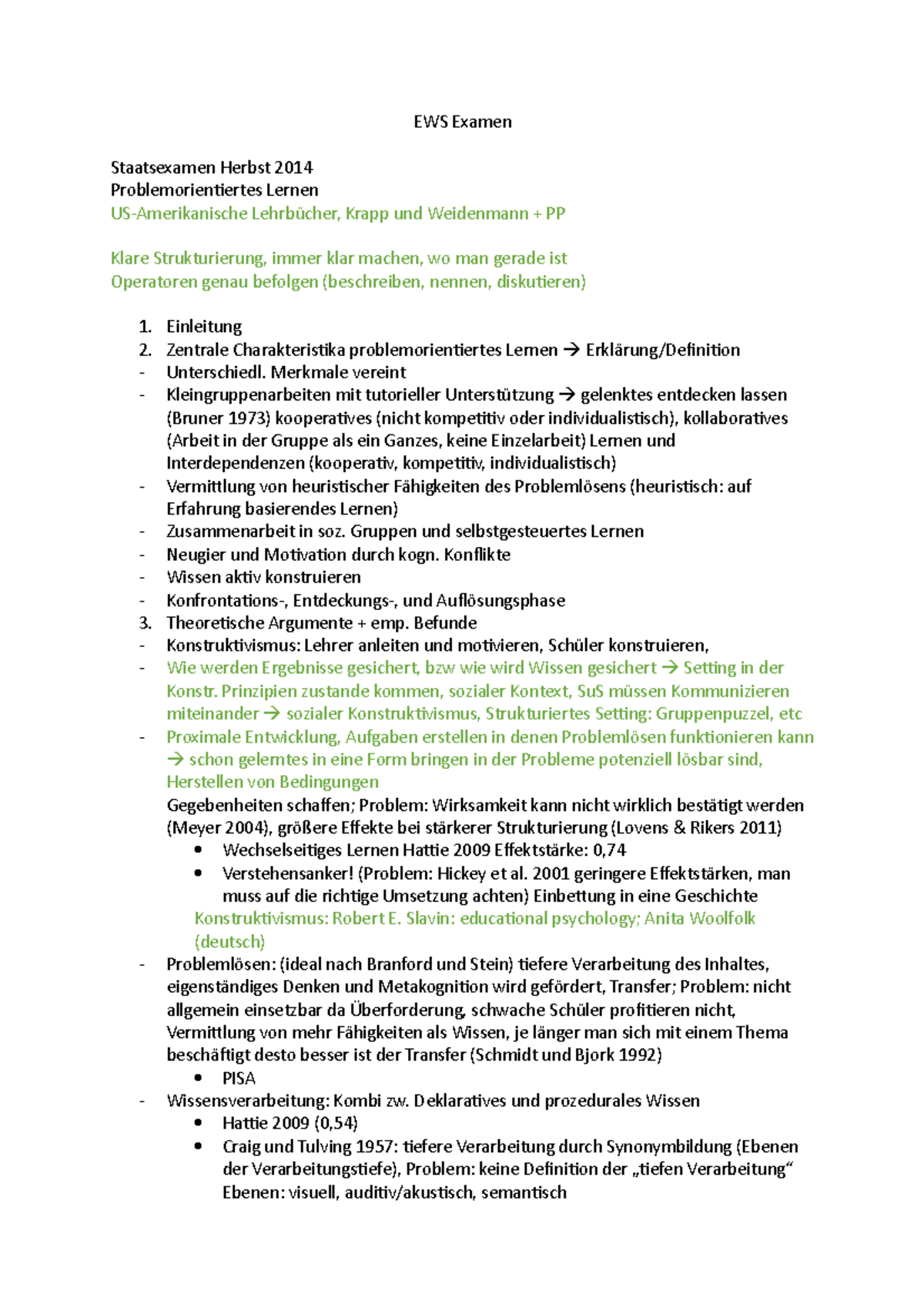 EWS Examen - EWS Examen Staatsexamen Herbst 2014 Problemorientiertes