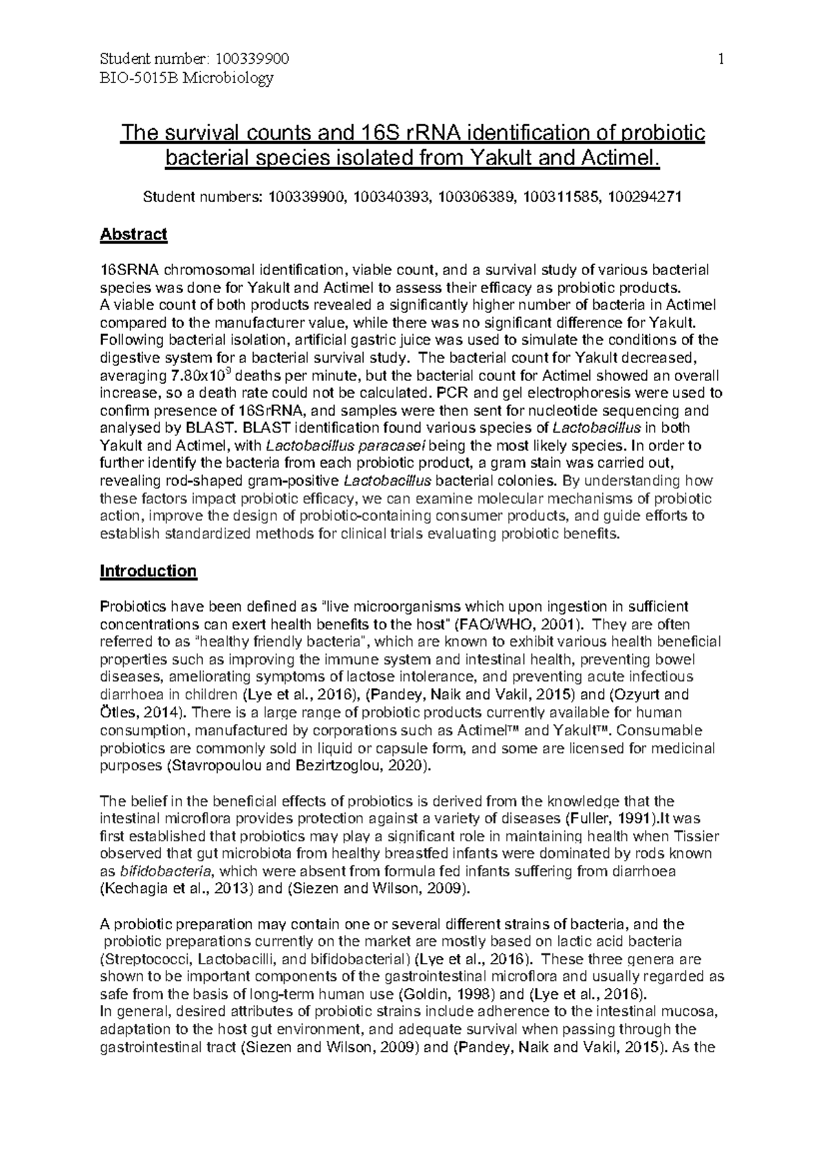 Microbiology lab report BIO5015B Microbiology 1 The survival counts