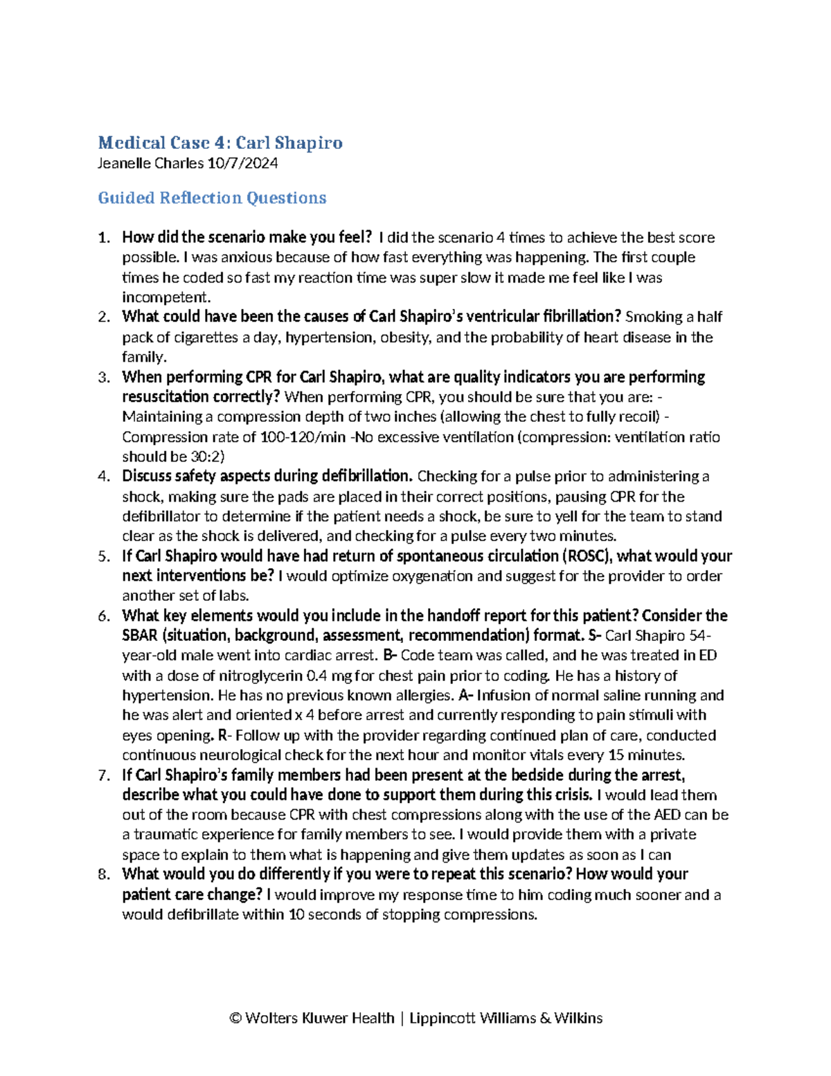Carl Shapiro Reflection Questions - Medical Case 4: Carl Shapiro ...