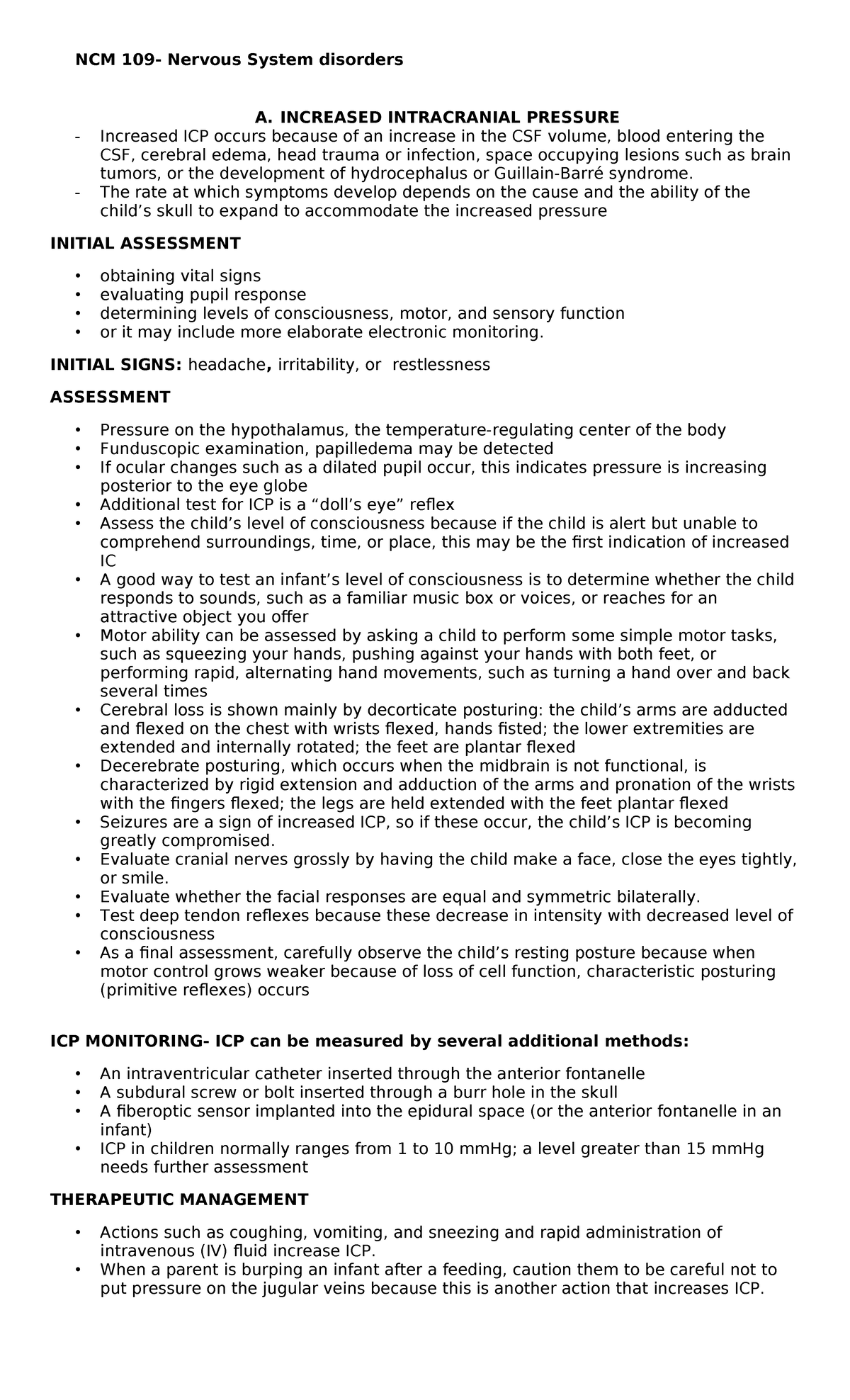 NCM 109- Neurologic Disorder - NCM 109- Nervous System disorders A ...
