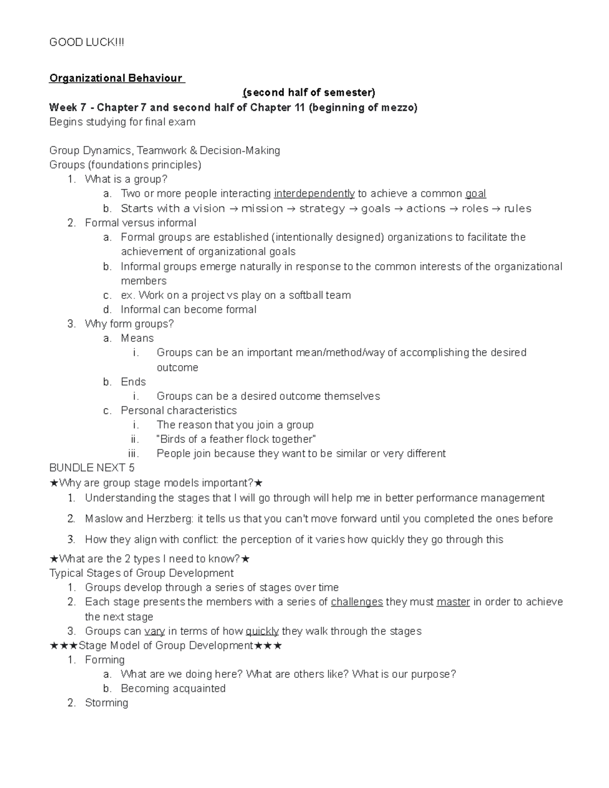 Organizational Behaviour 2 - GOOD LUCK!!! Organizational Behaviour ...